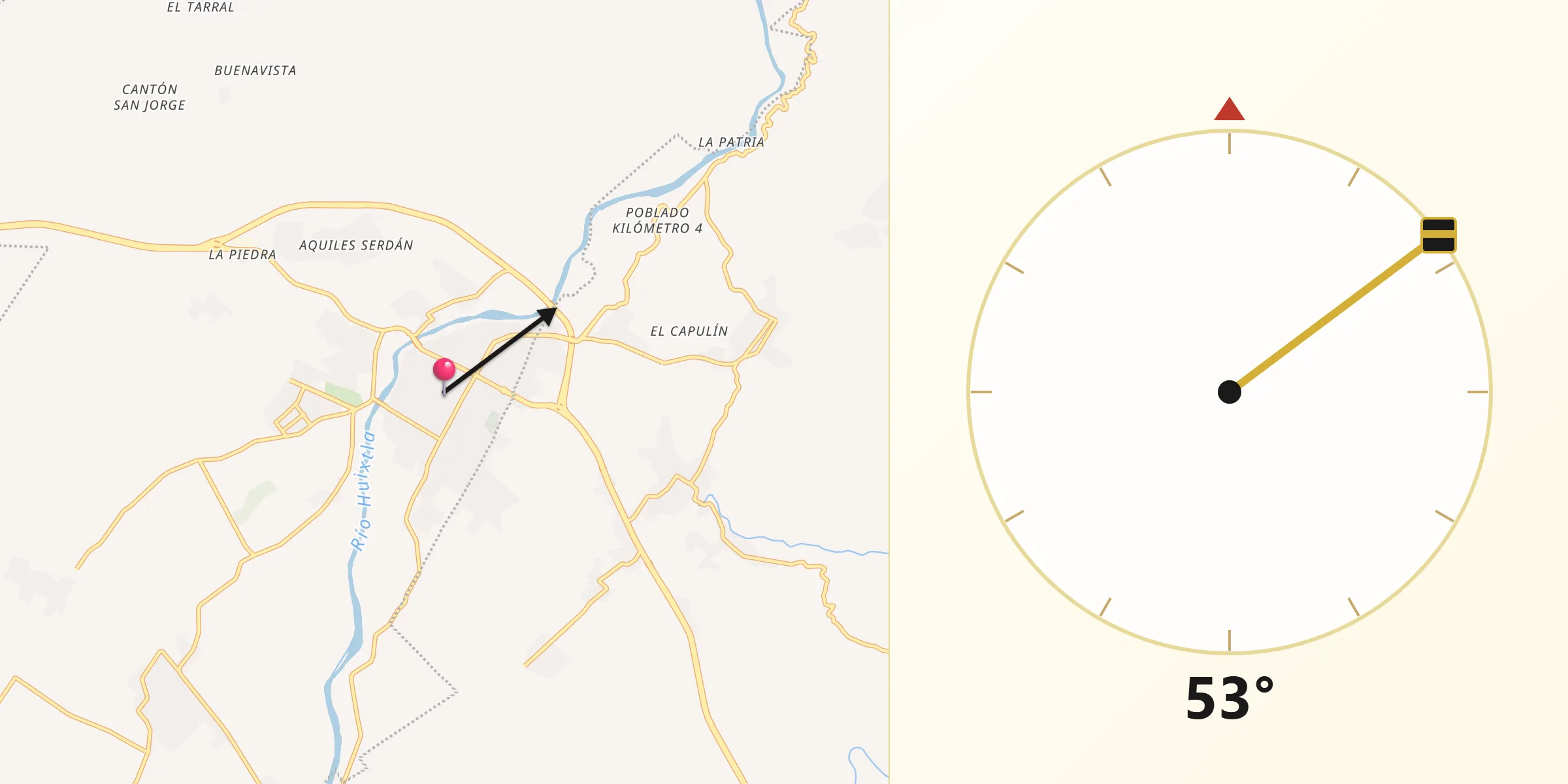 Dirección de la Qibla desde Huixtla