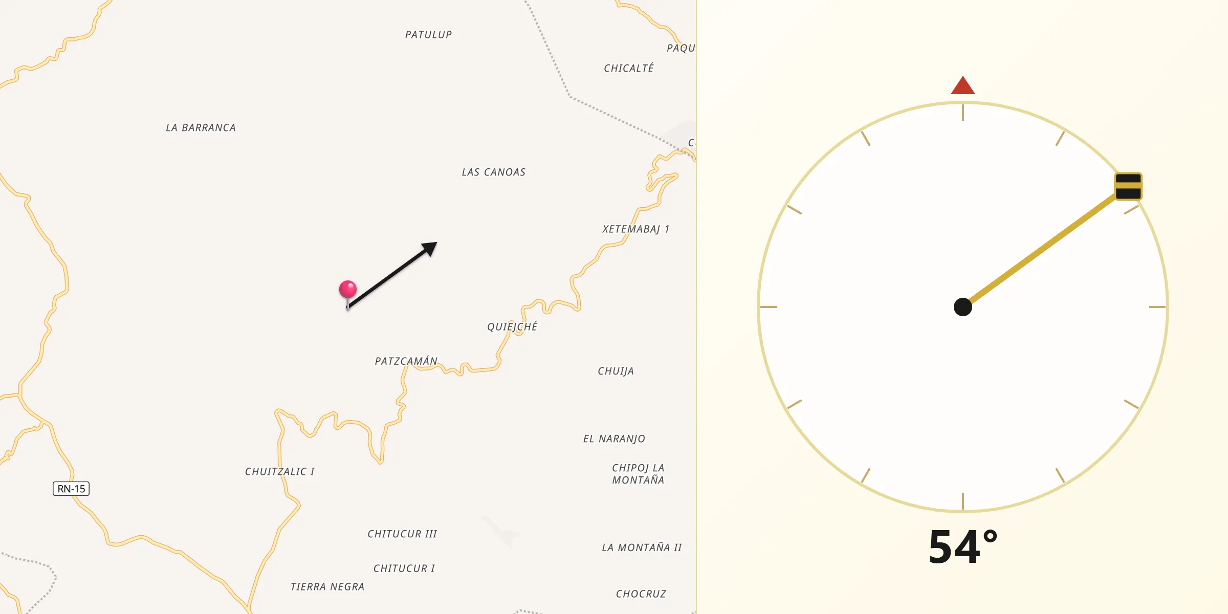 Dirección de la Qibla desde Municipio de San Pedro Jocopilas