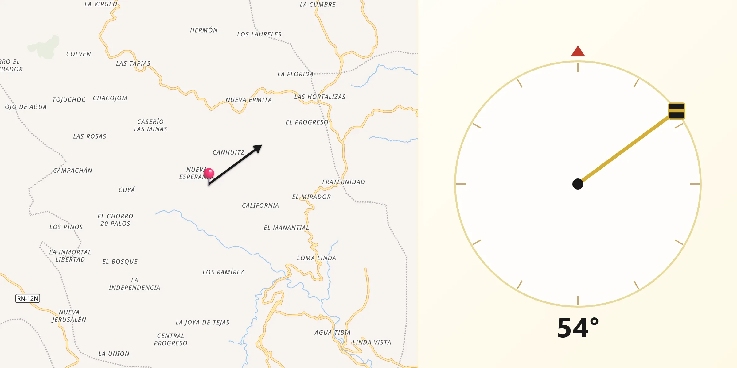 Dirección de la Qibla desde Municipio de Tejutla