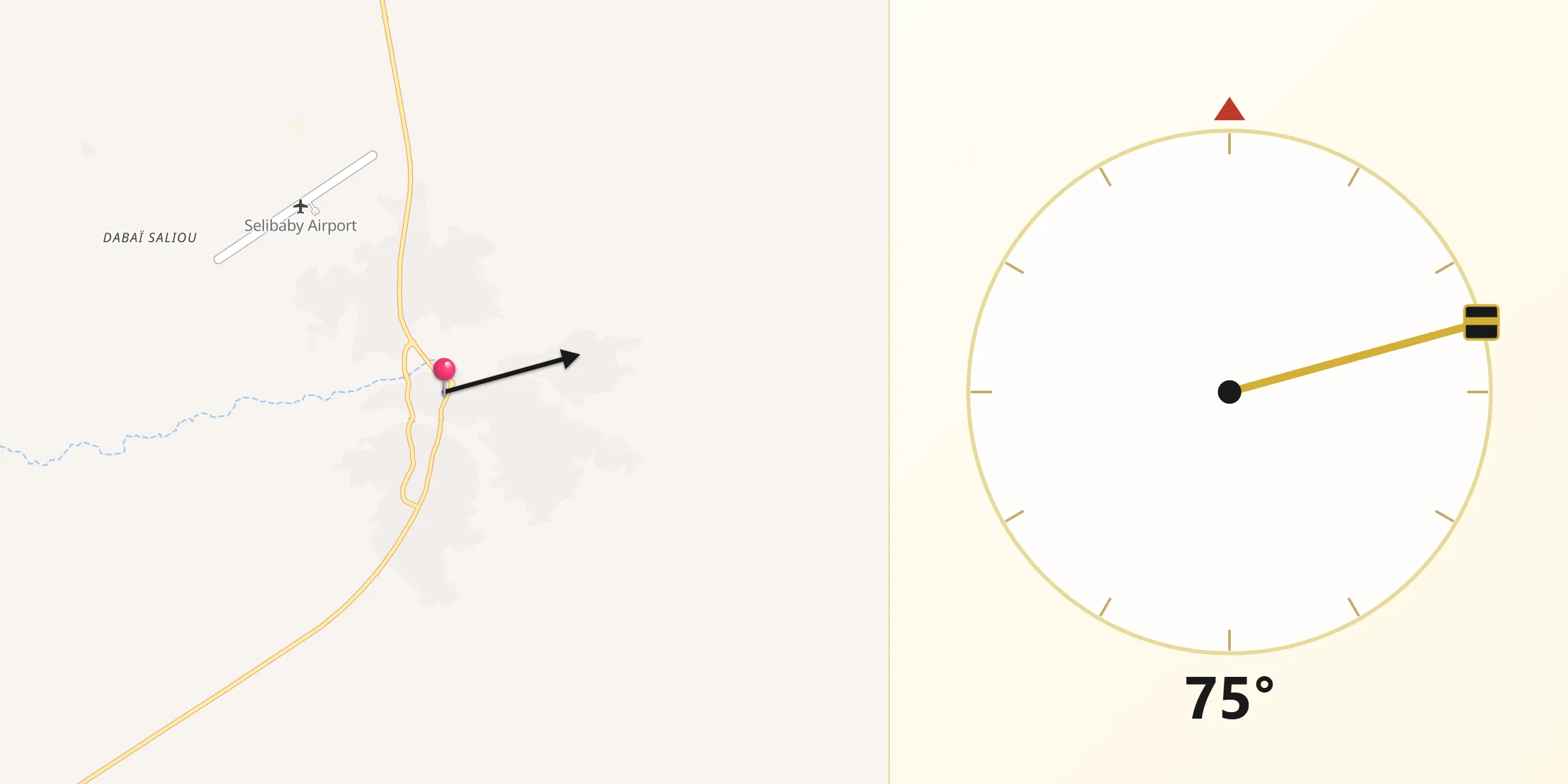 Direction vers la Qibla depuis Sélibaby