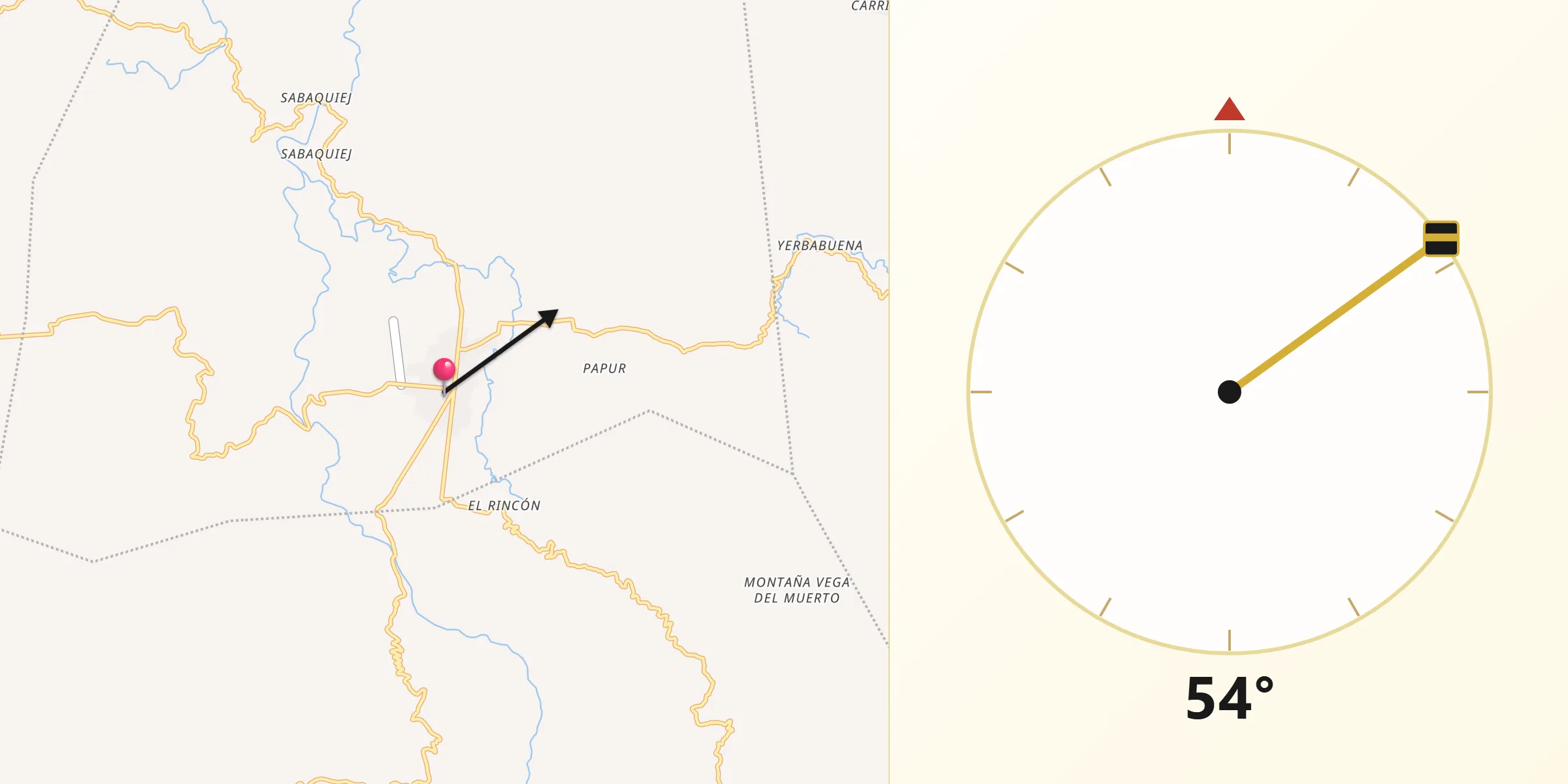 Dirección de la Qibla desde Canillá
