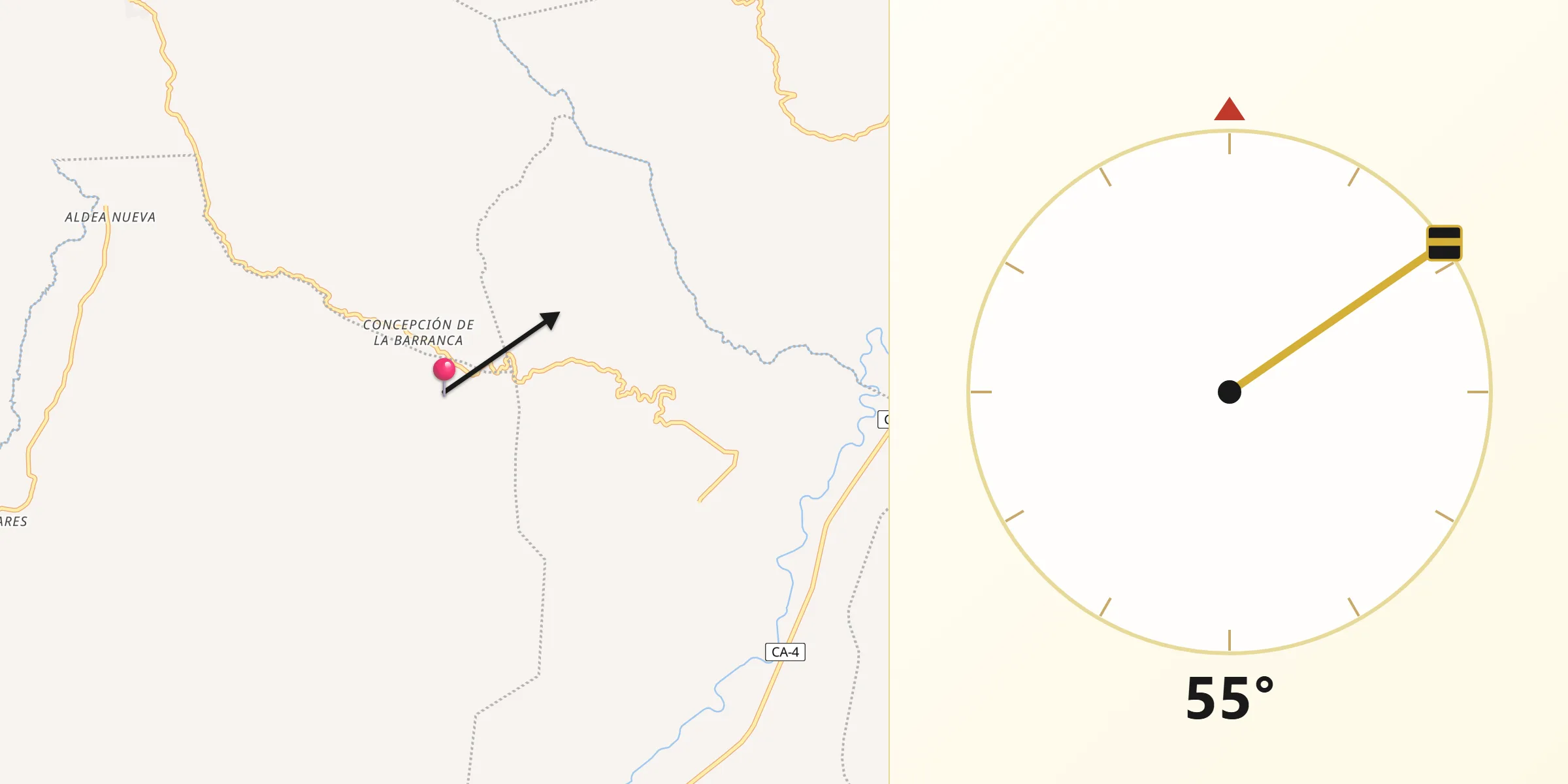 Dirección de la Qibla desde Concepción de la Barranca