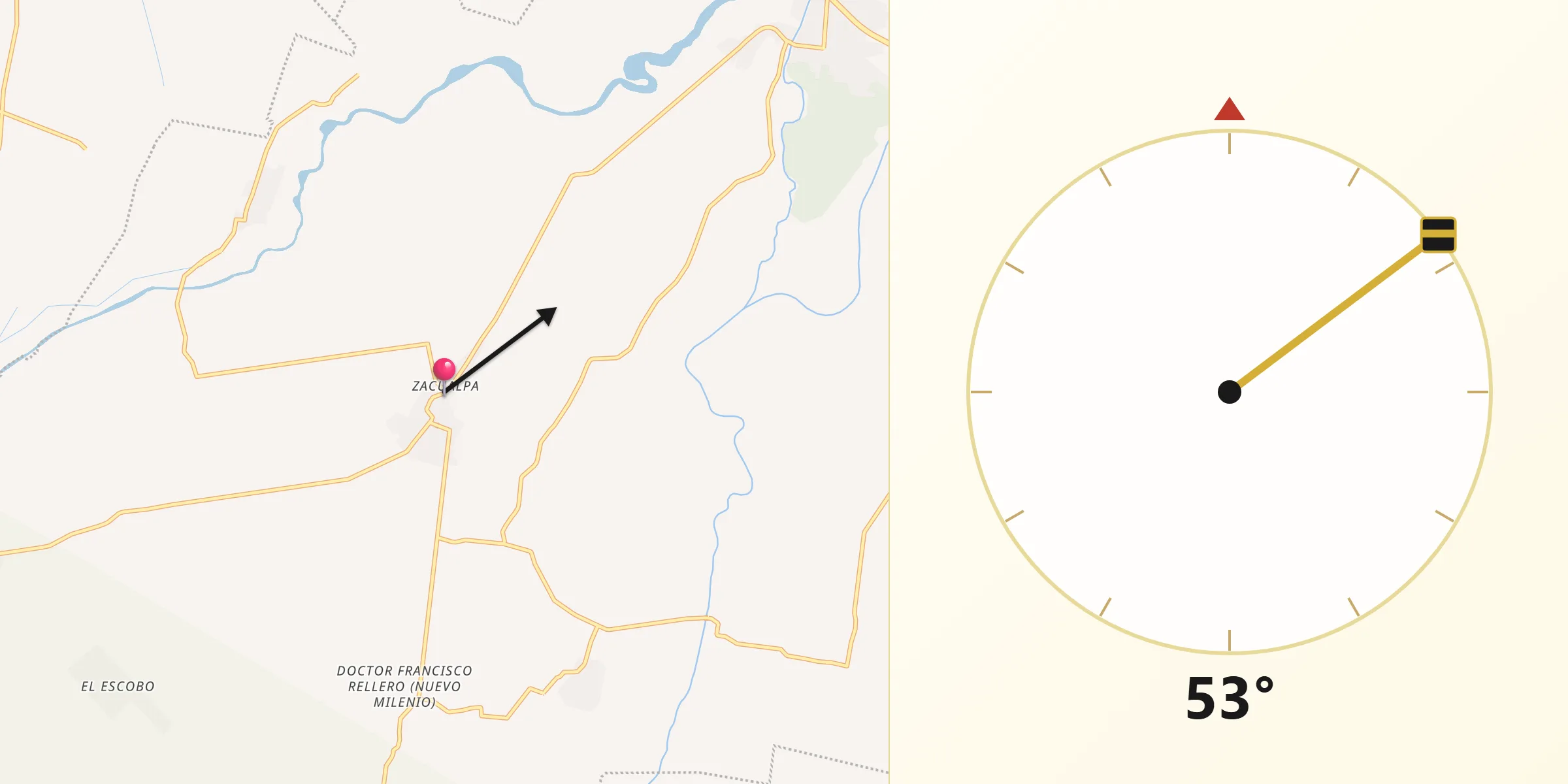 Dirección de la Qibla desde Zacualpa
