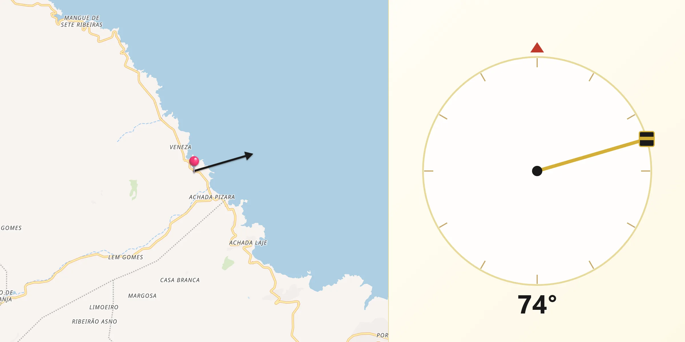 Direção da Qibla a partir de Calheta