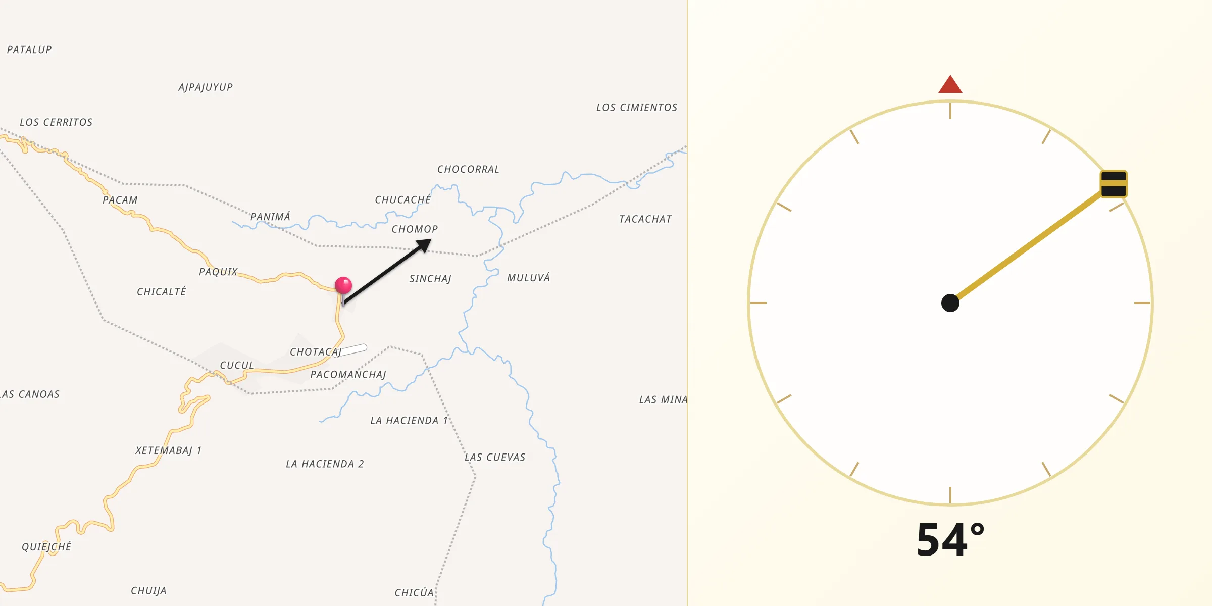 Dirección de la Qibla desde San Bartolomé Jocotenango
