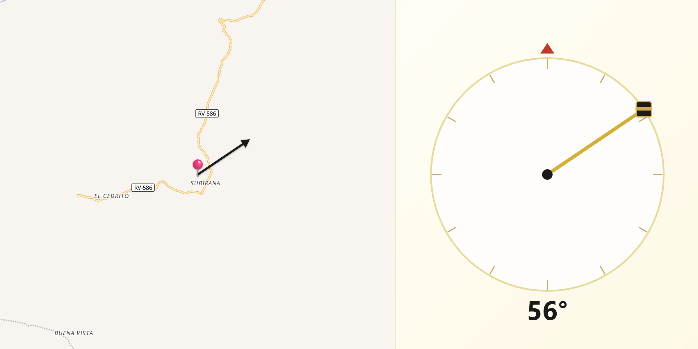 Dirección de la Qibla desde Subirana