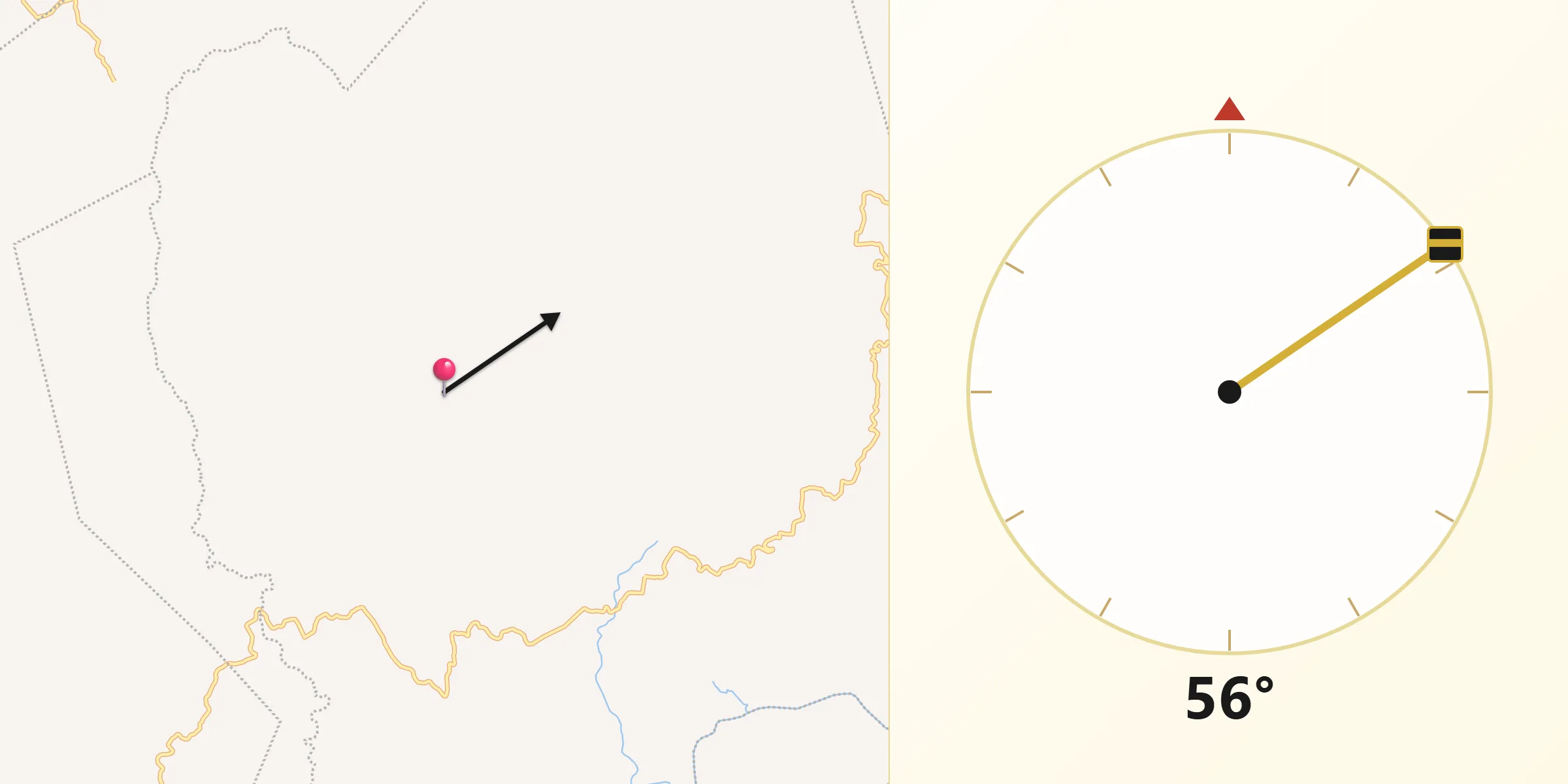 Dirección de la Qibla desde Laguna Verde
