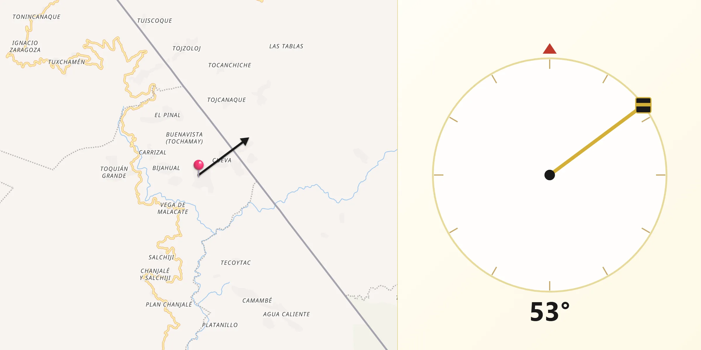 Dirección de la Qibla desde Pavencul