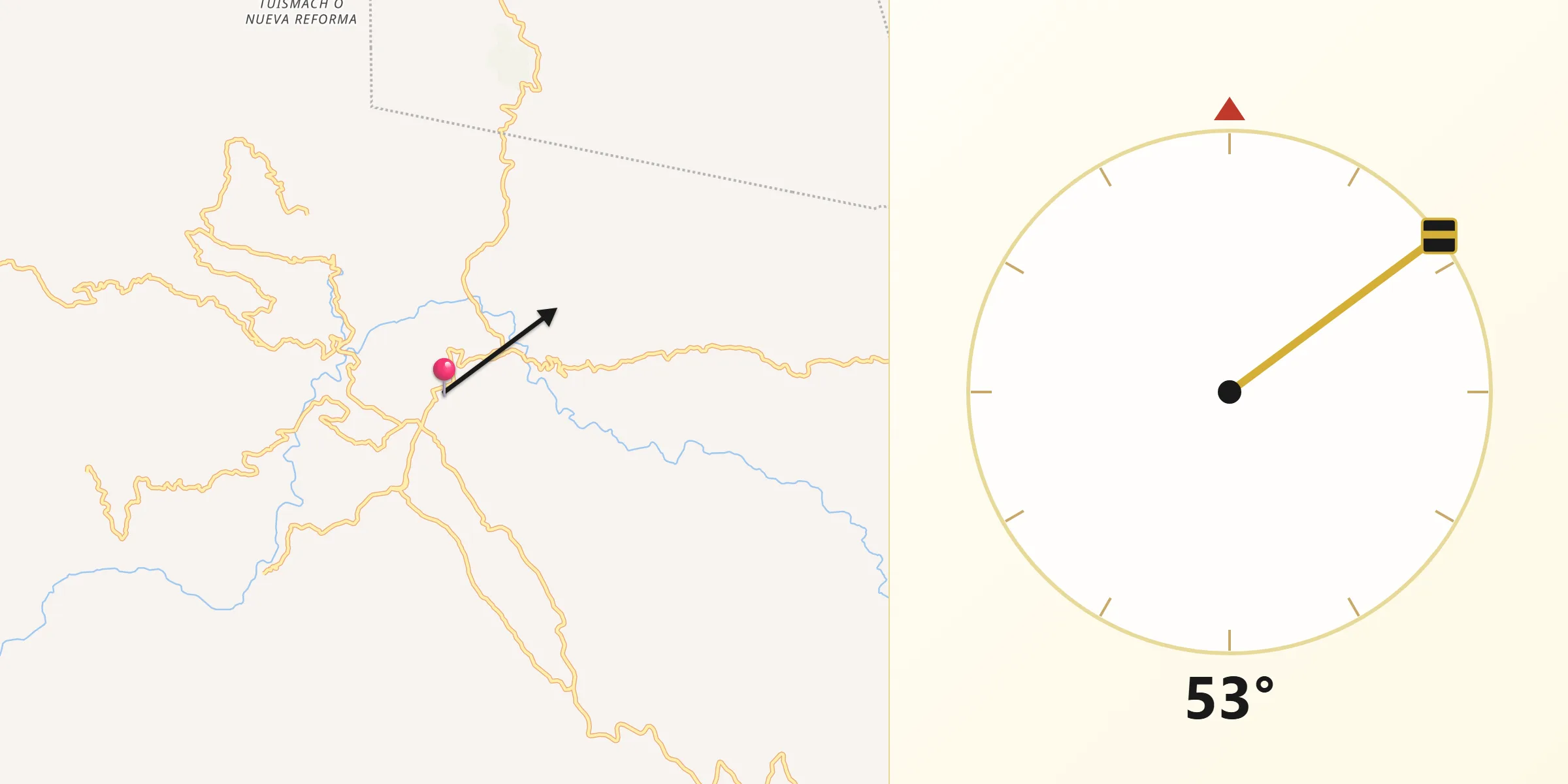 Dirección de la Qibla desde Tacaná