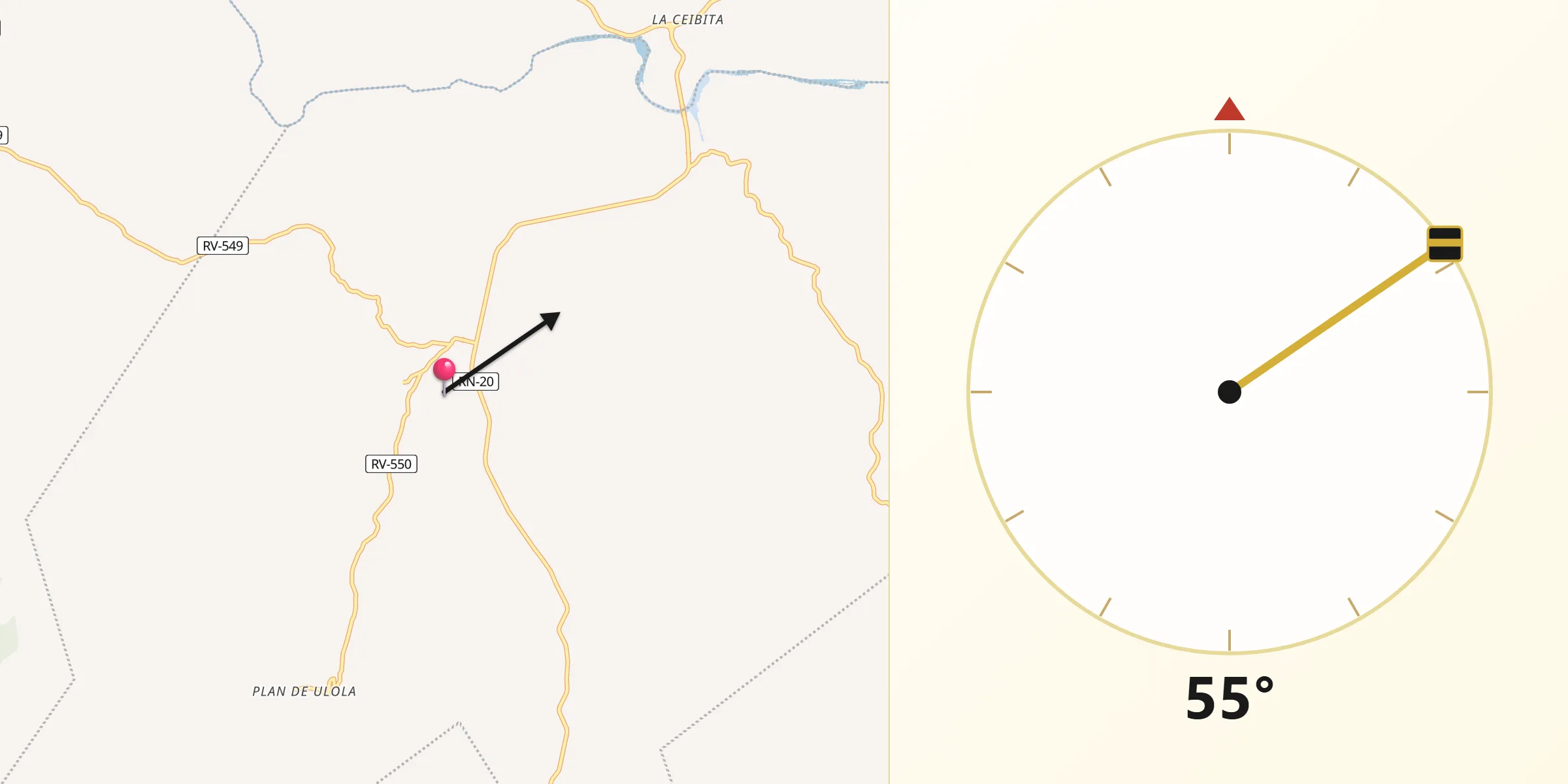 Dirección de la Qibla desde Petoa