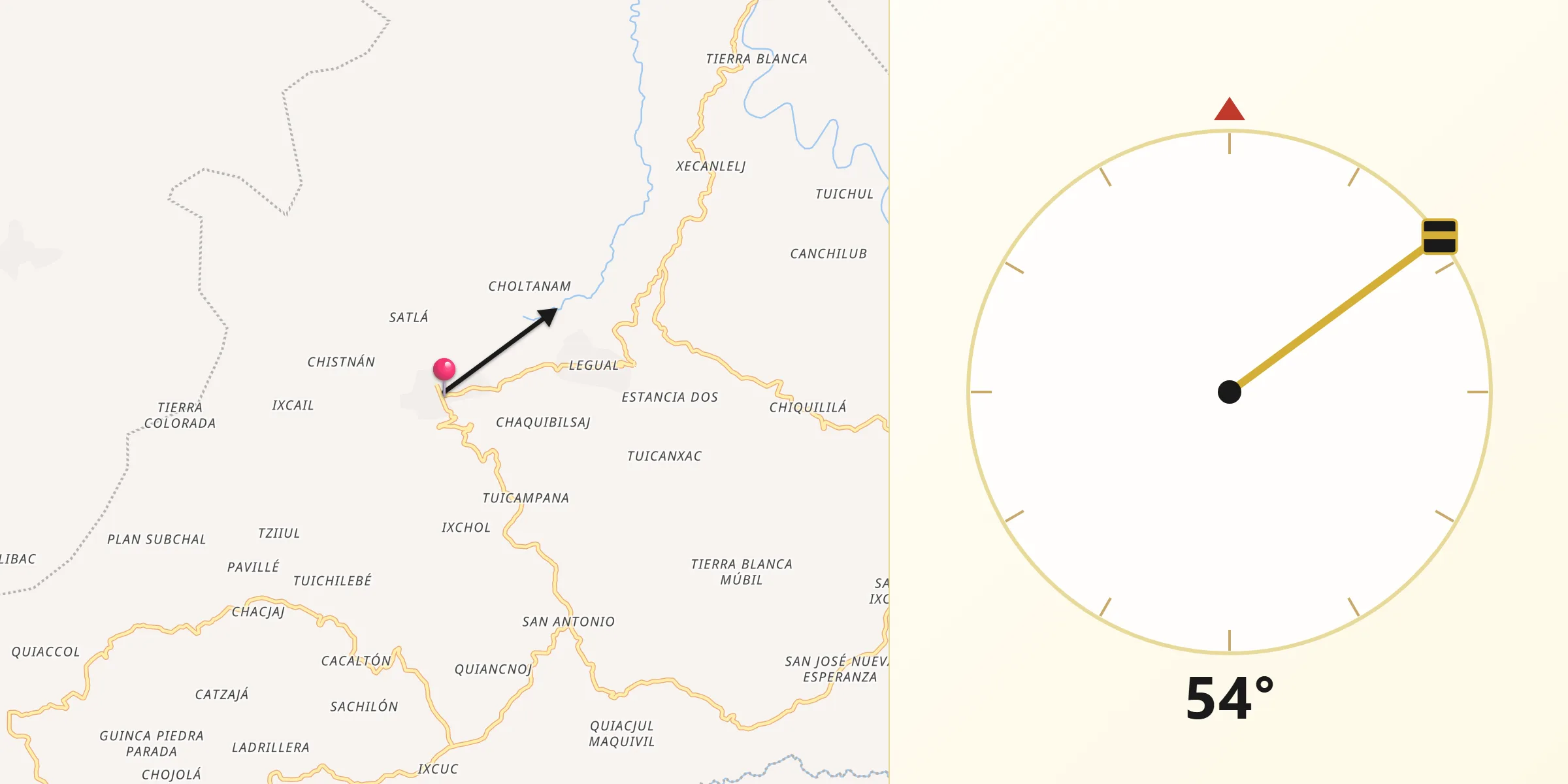 Dirección de la Qibla desde San Miguel Ixtahuacán