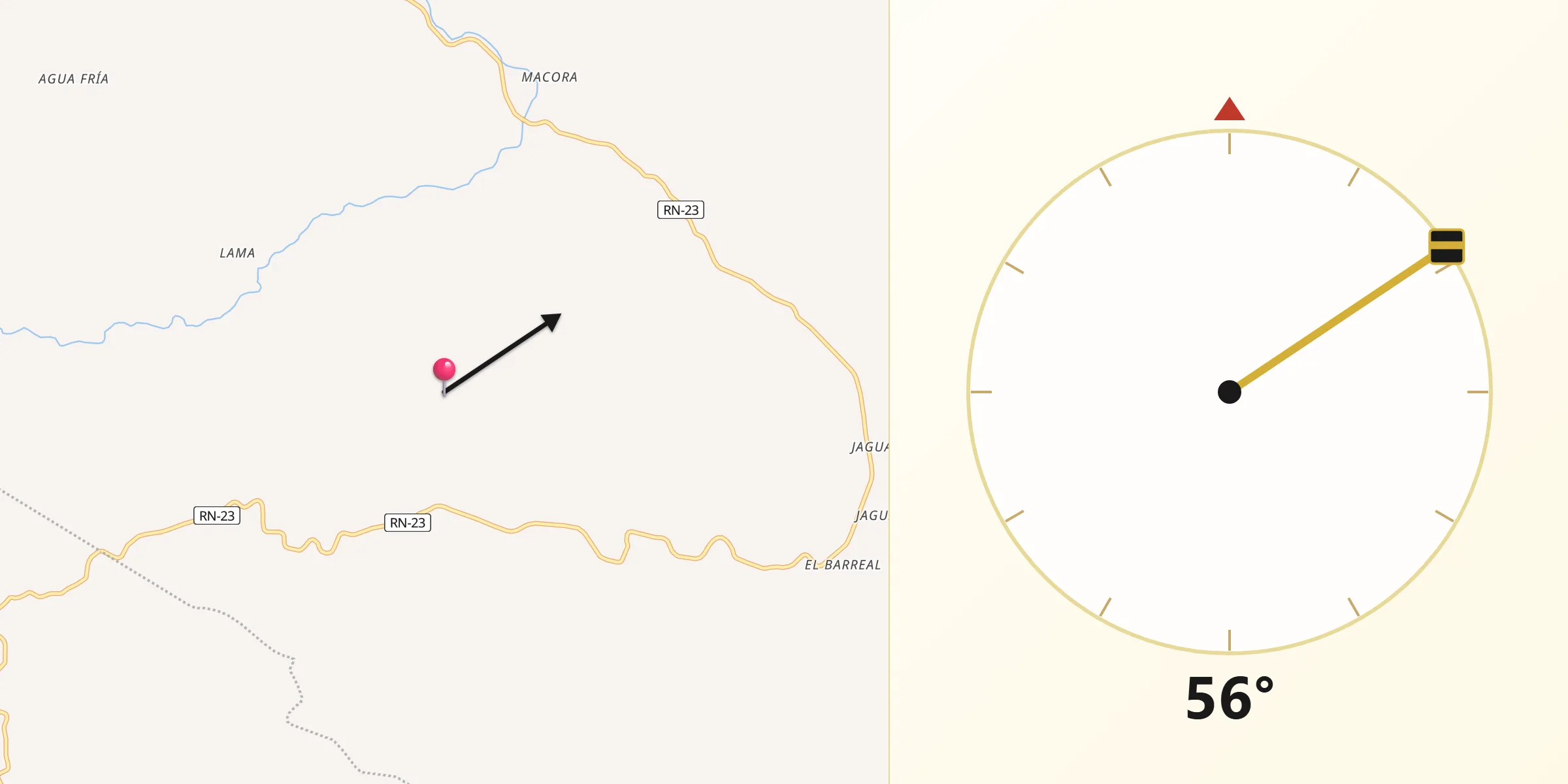 Dirección de la Qibla desde Jocón