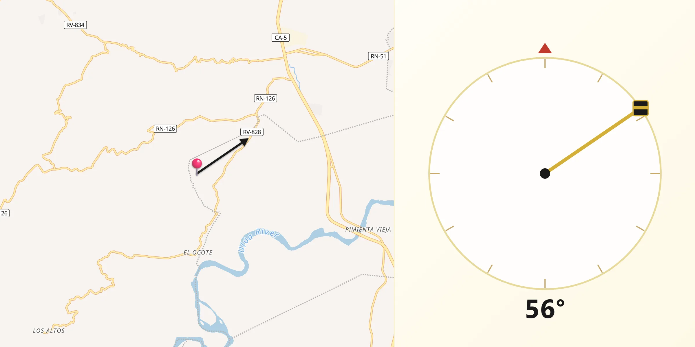Dirección de la Qibla desde Pueblo Nuevo