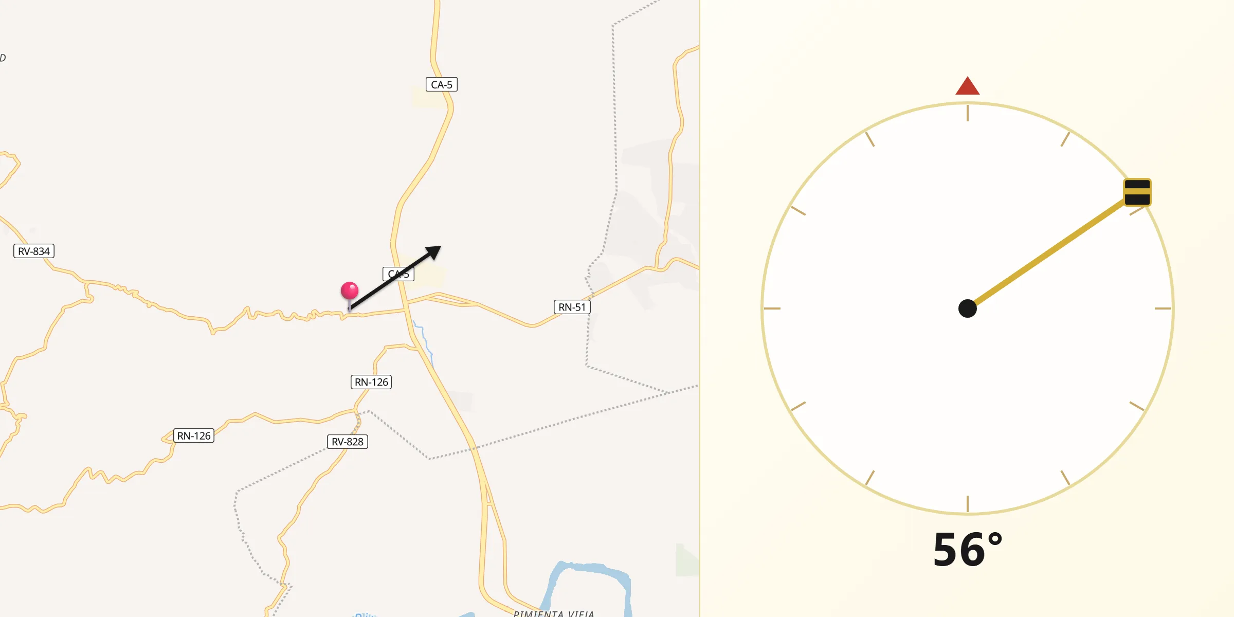 Dirección de la Qibla desde Villanueva