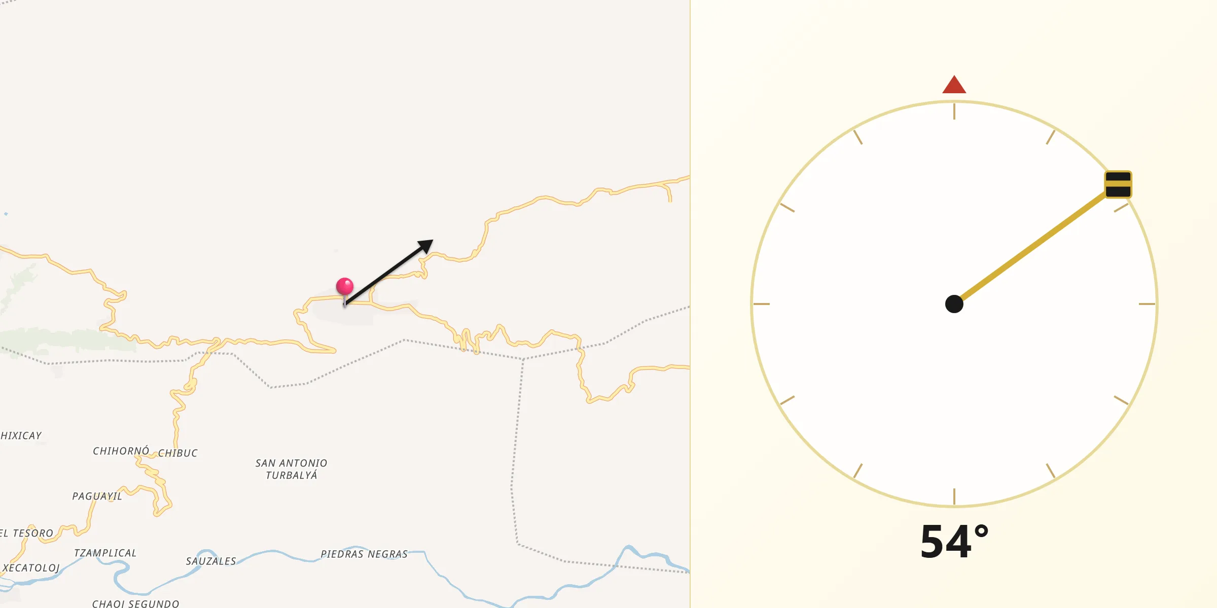 Dirección de la Qibla desde Cunén