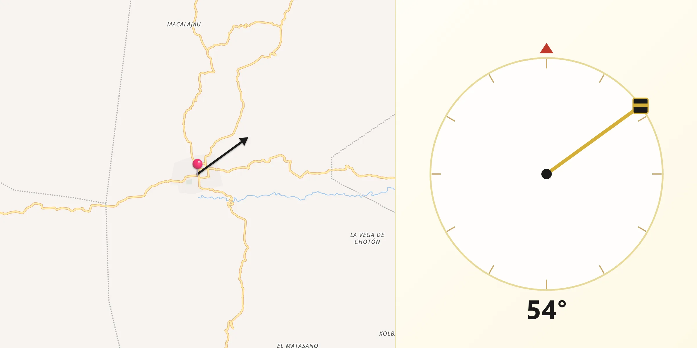 Dirección de la Qibla desde Uspantán