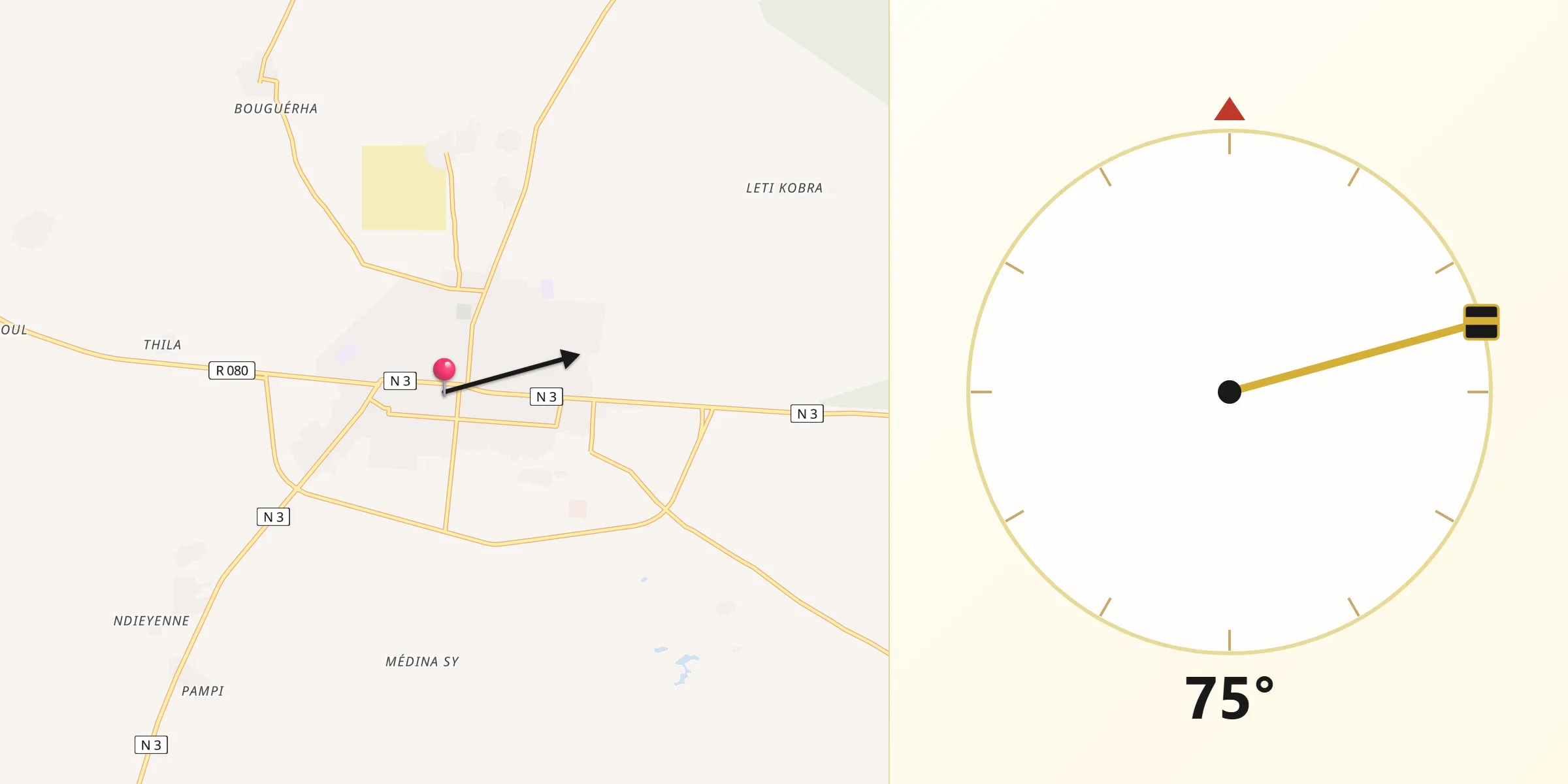 Direction vers la Qibla depuis Dahra