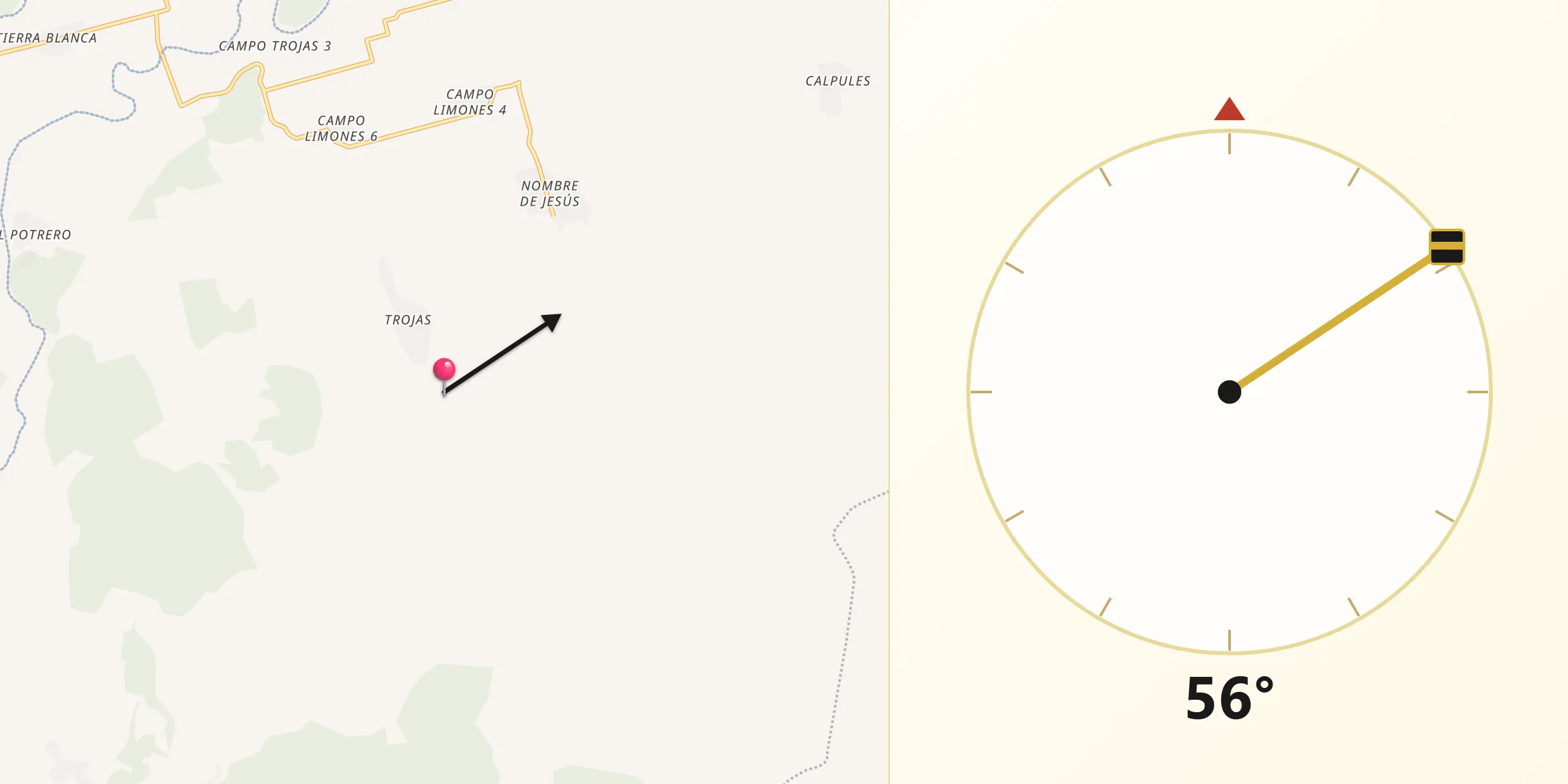 Dirección de la Qibla desde Trojas