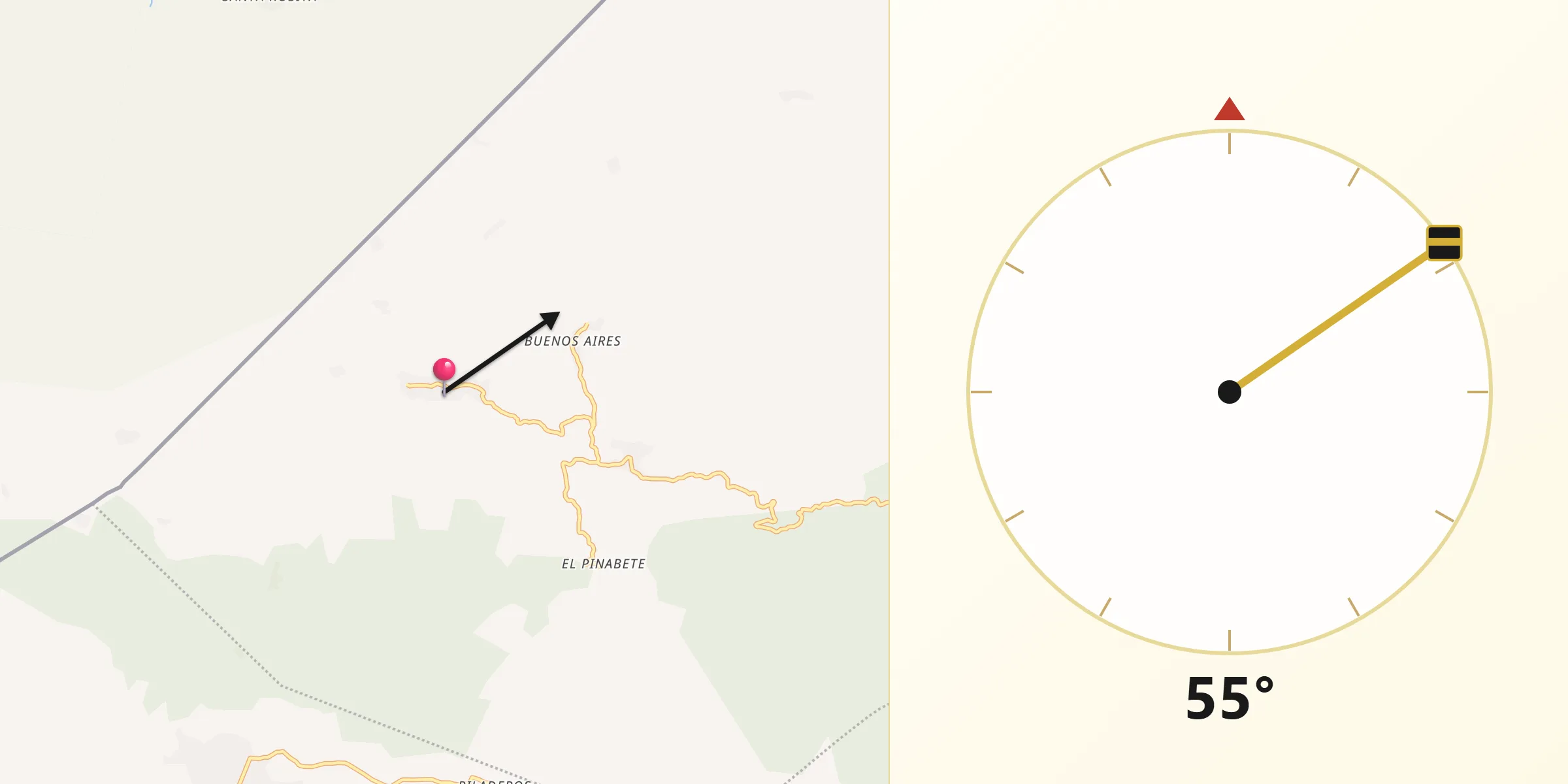 Dirección de la Qibla desde Joconal