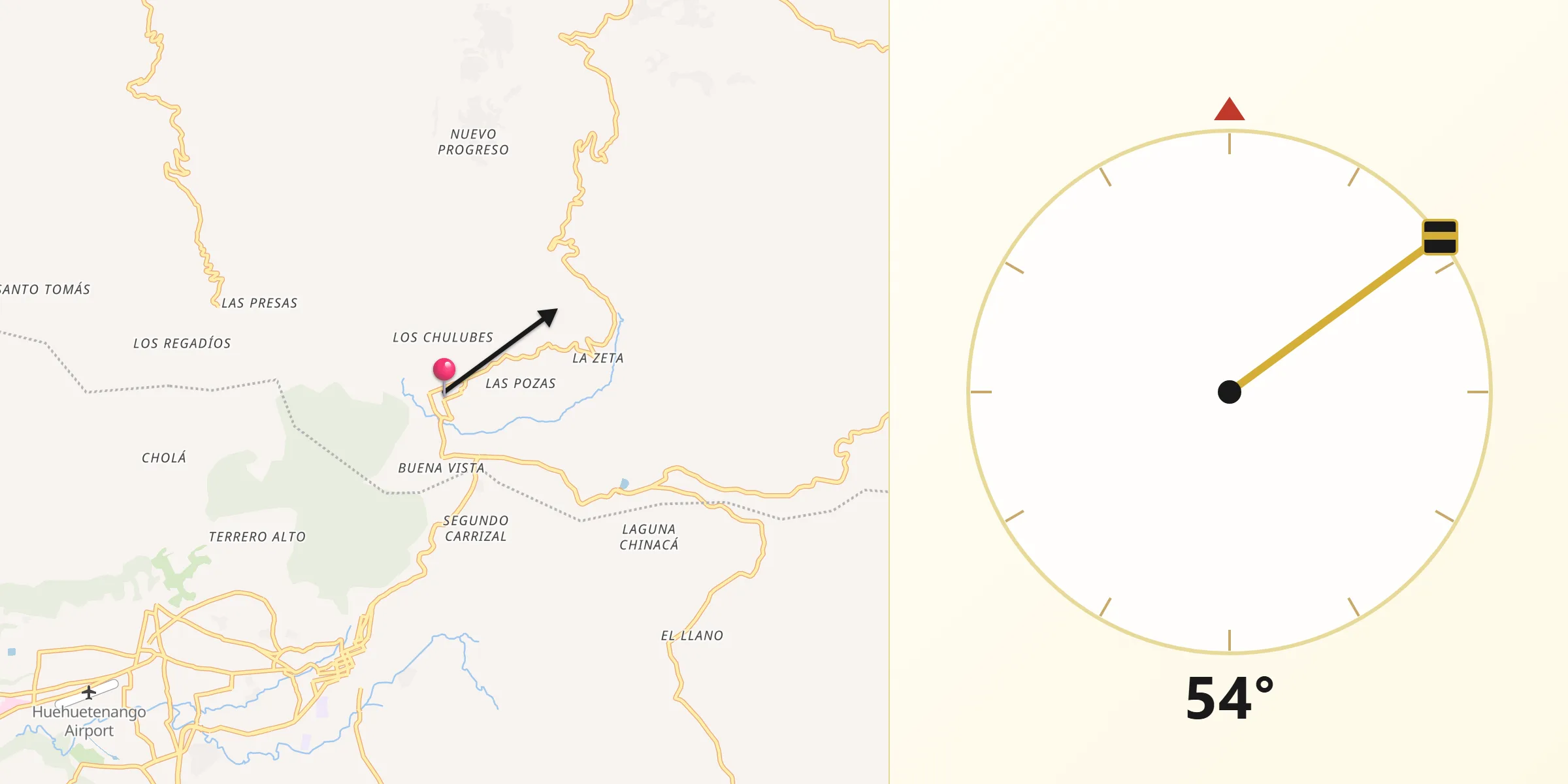 Dirección de la Qibla desde Chiantla