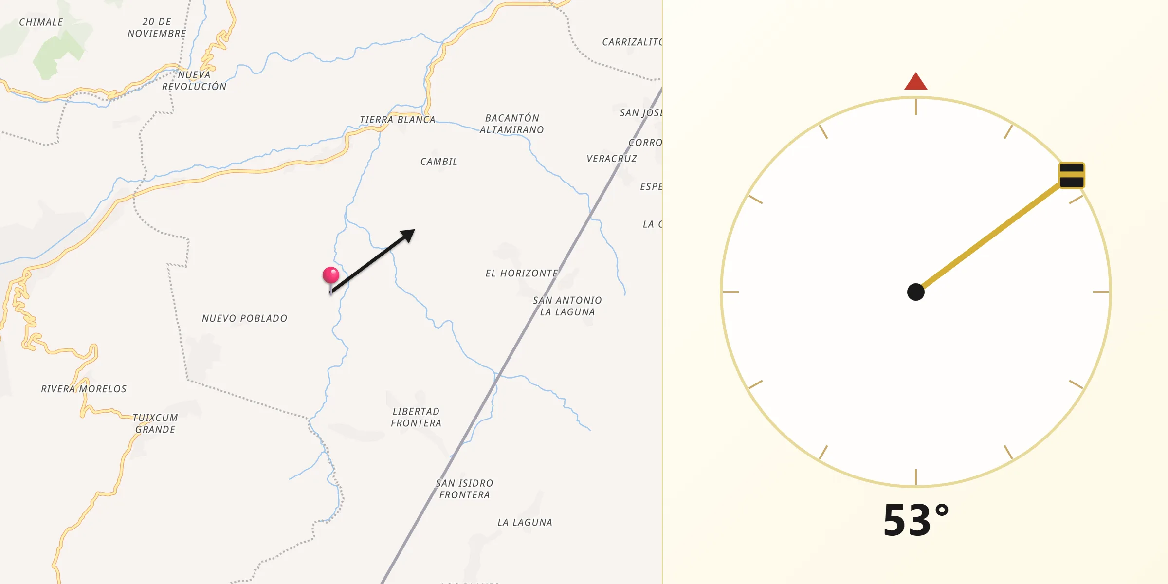 Dirección de la Qibla desde Mazapa de Madero