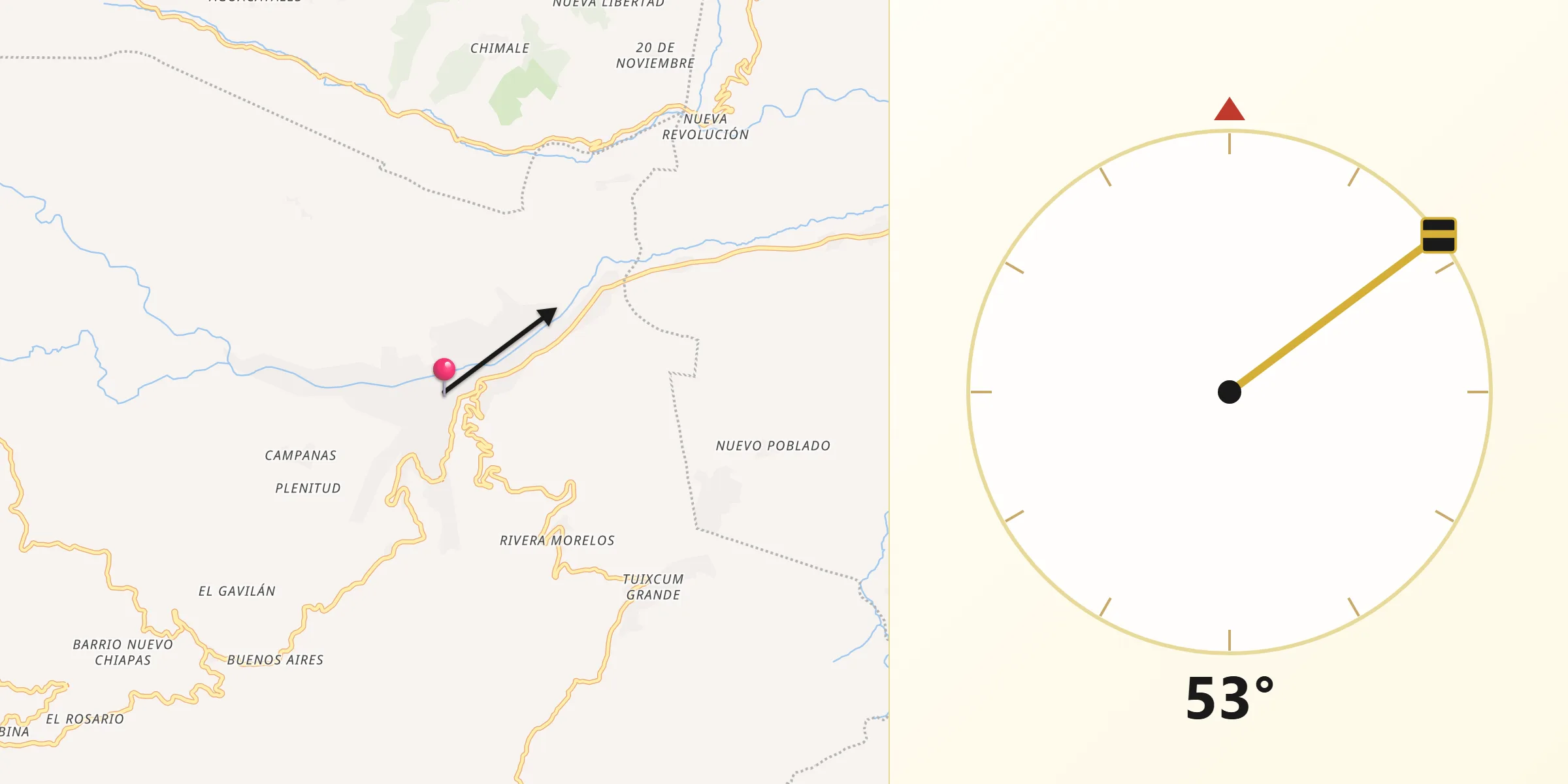 Dirección de la Qibla desde Motozintla
