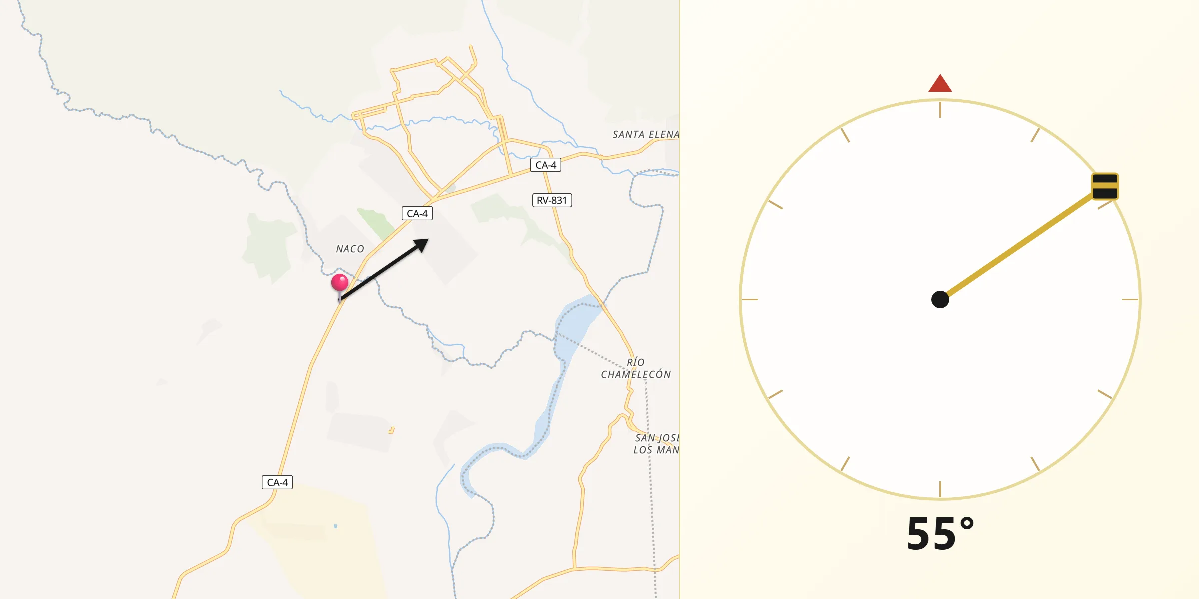 Dirección de la Qibla desde Naco
