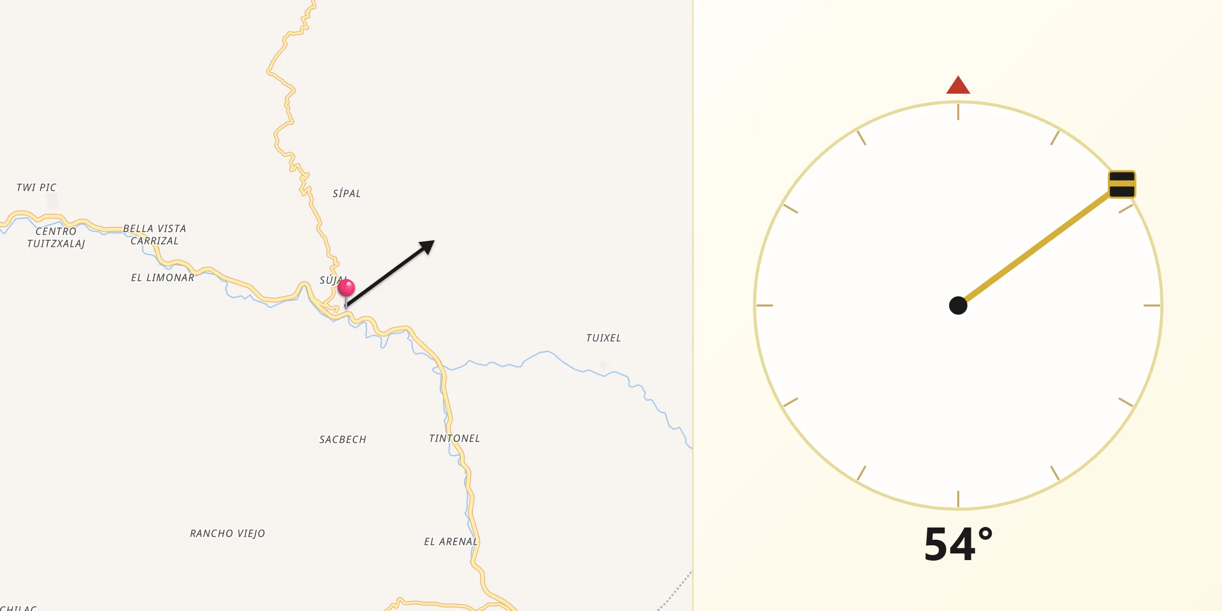 Dirección de la Qibla desde San Sebastián Huehuetenango