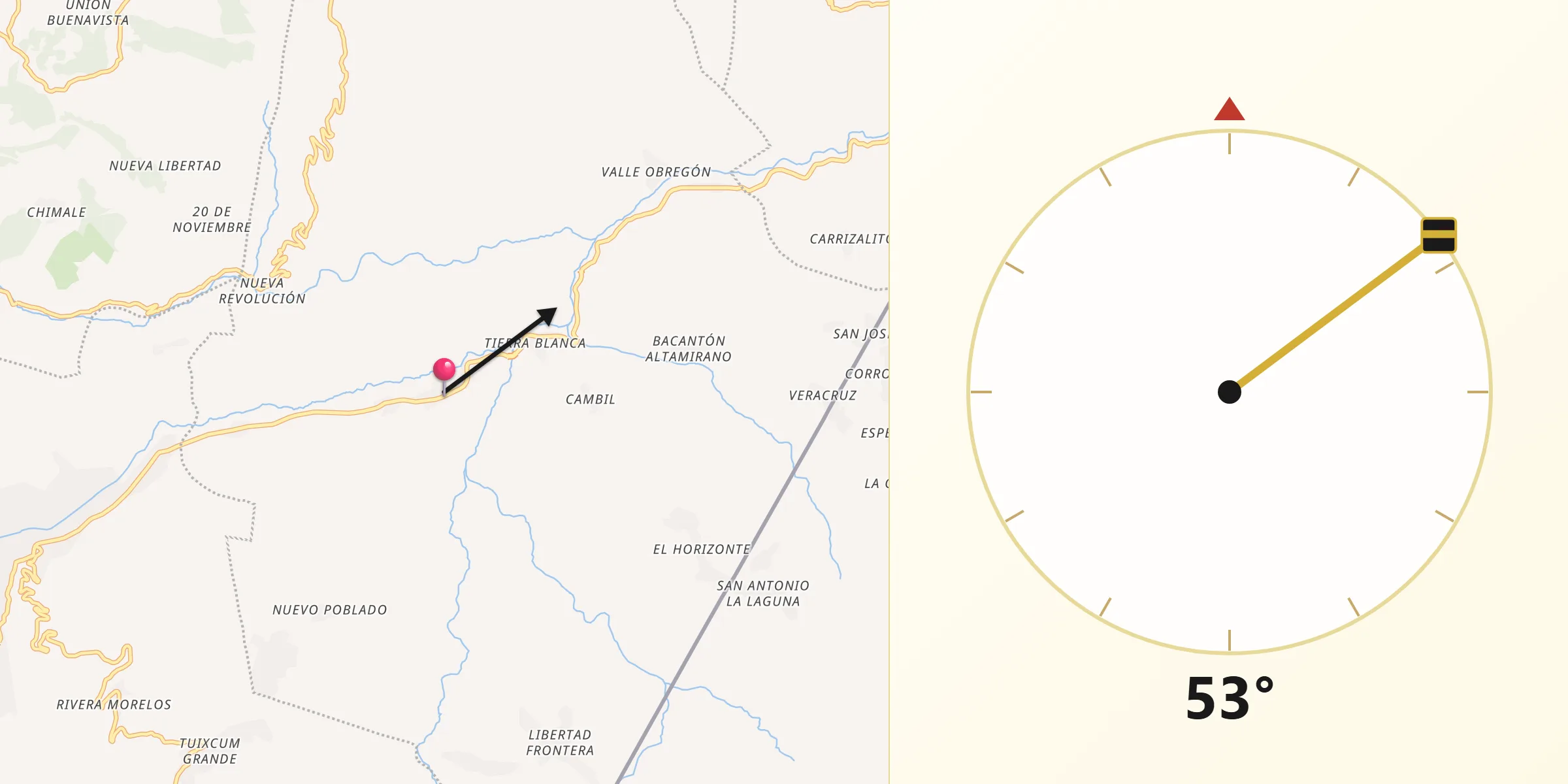 Dirección de la Qibla desde Mazapa