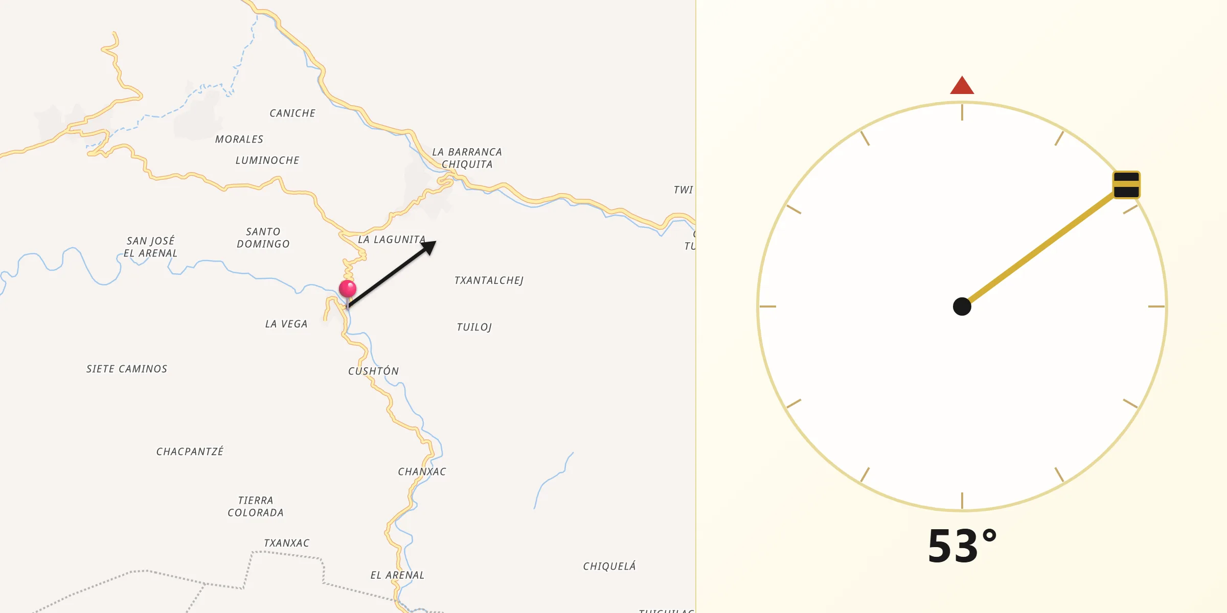 Dirección de la Qibla desde San Gaspar Ixchil