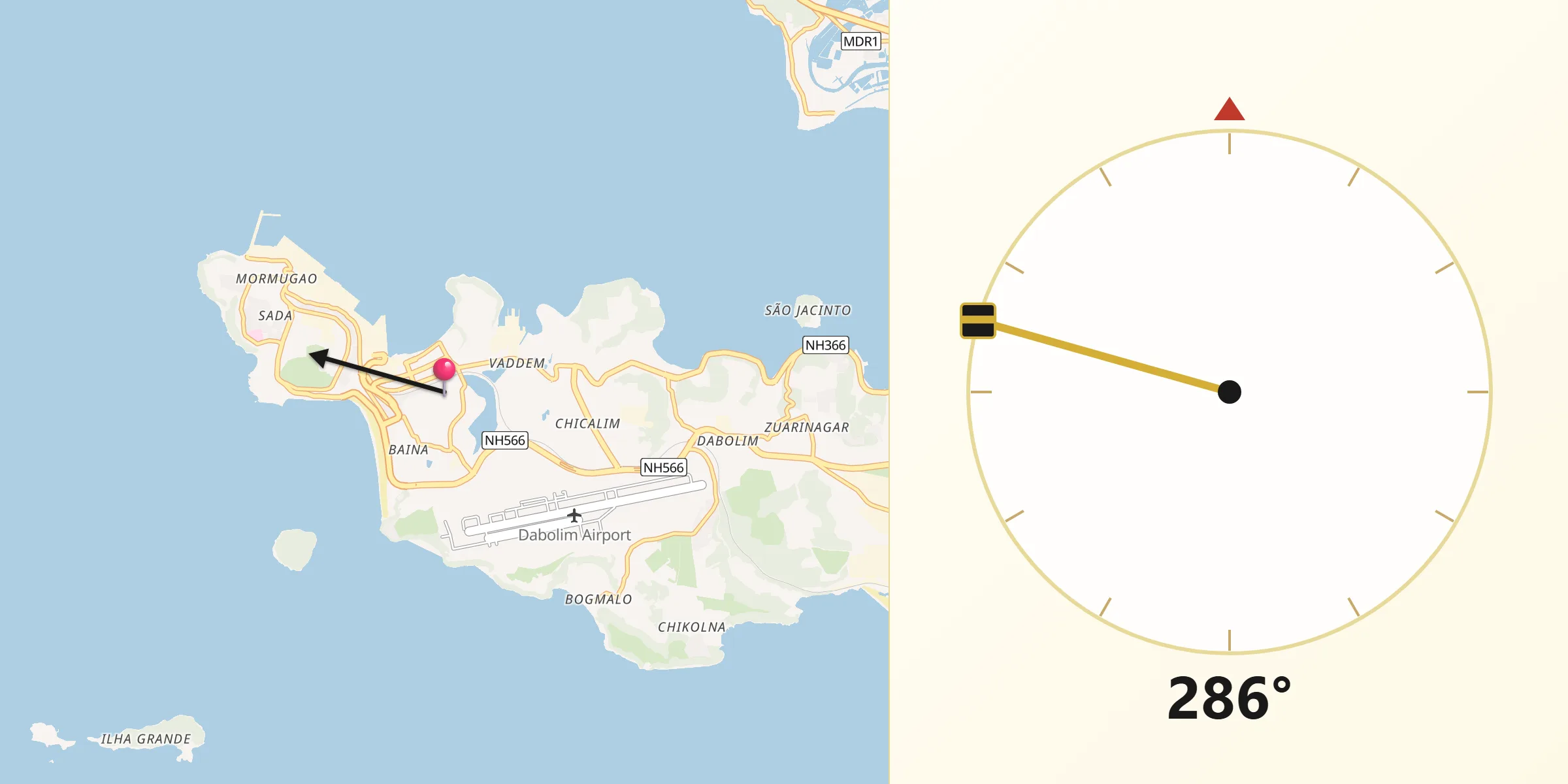 Qibla Direction from Vasco da Gama