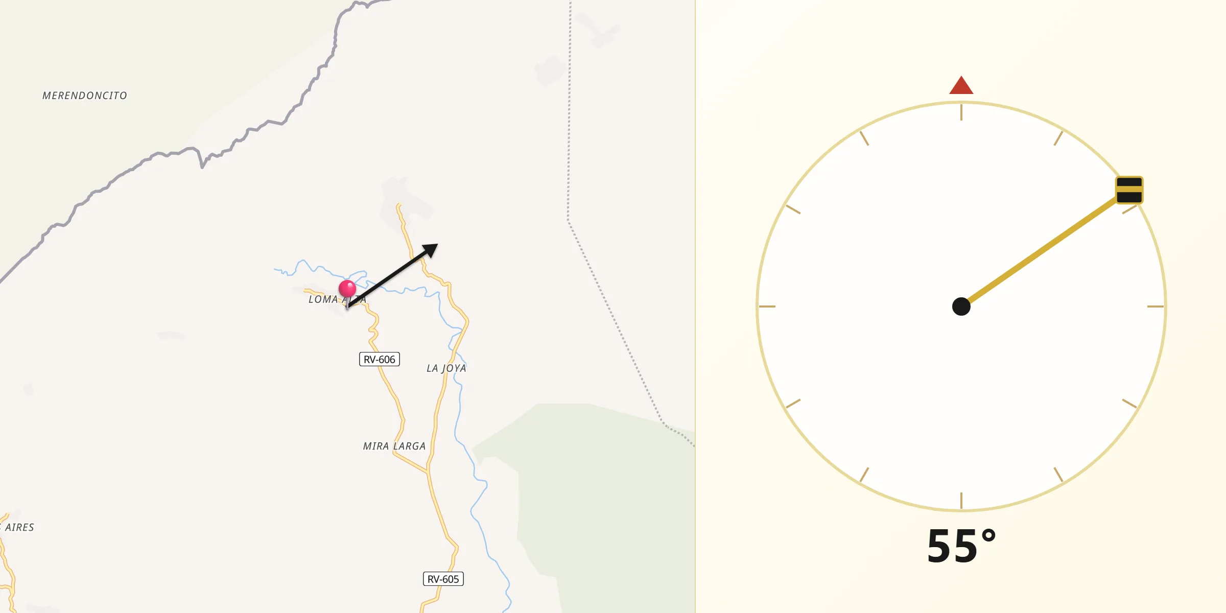 Dirección de la Qibla desde Loma Alta