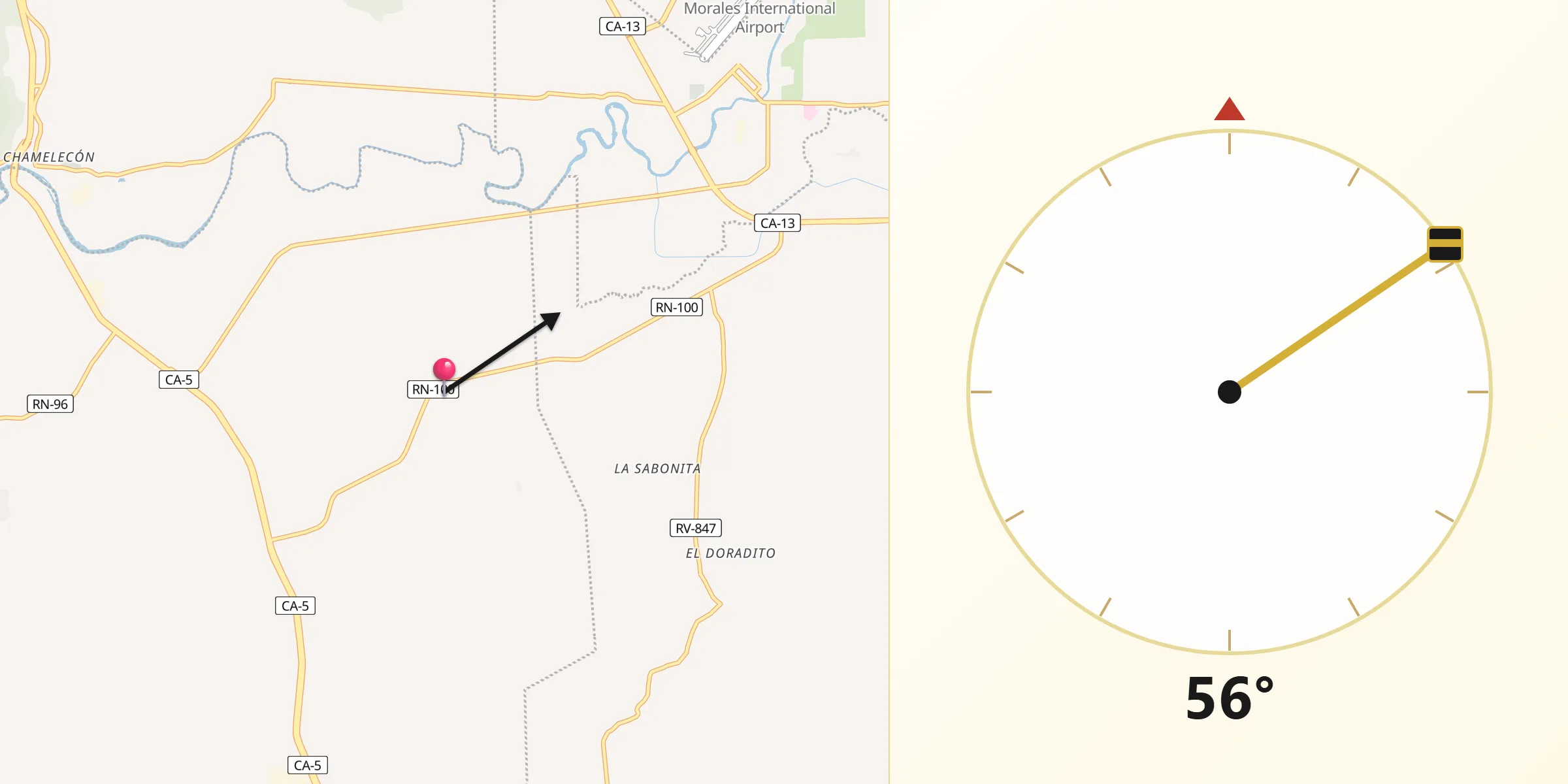 Dirección de la Qibla desde El Milagro