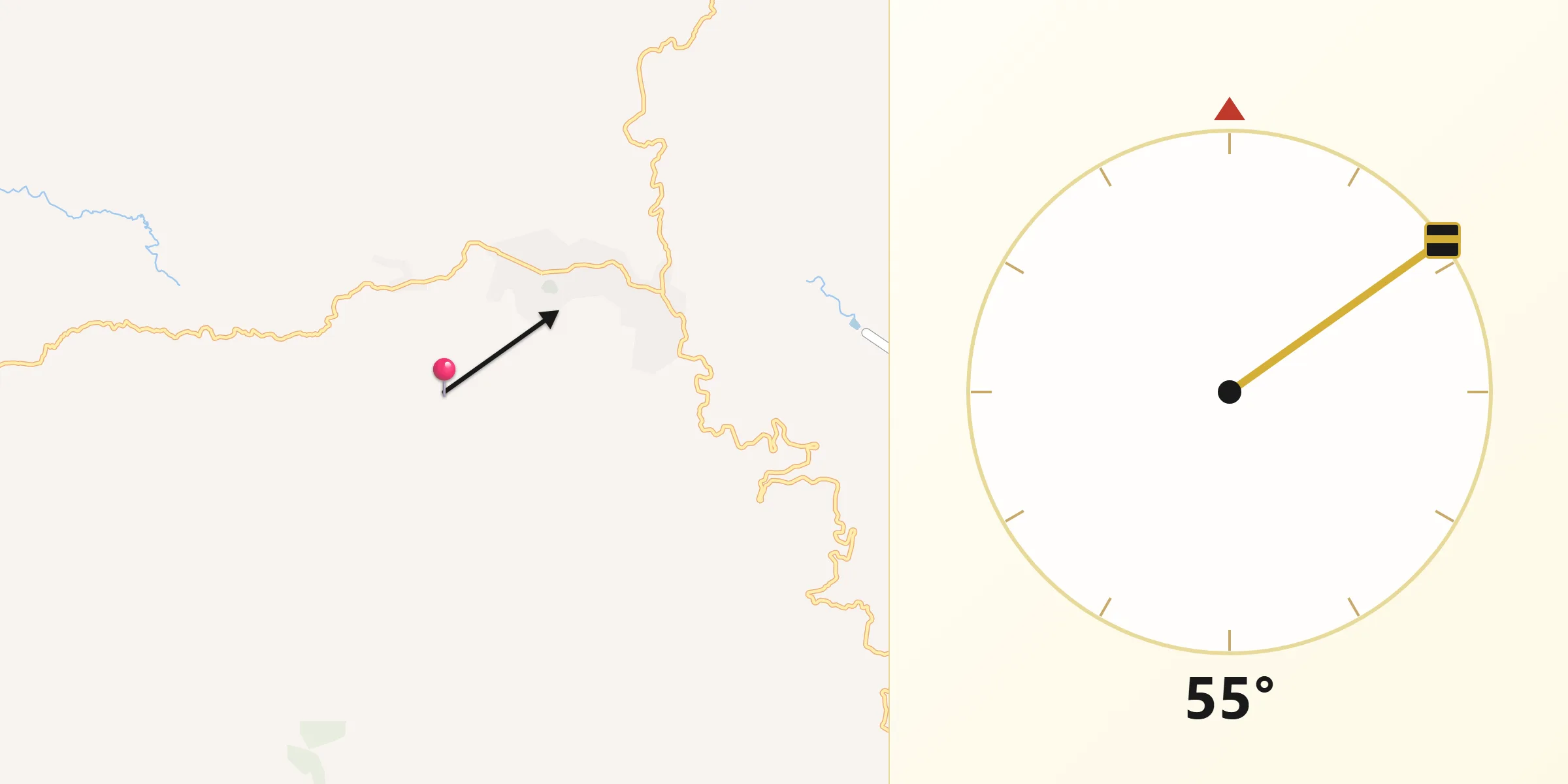 Dirección de la Qibla desde Senahú