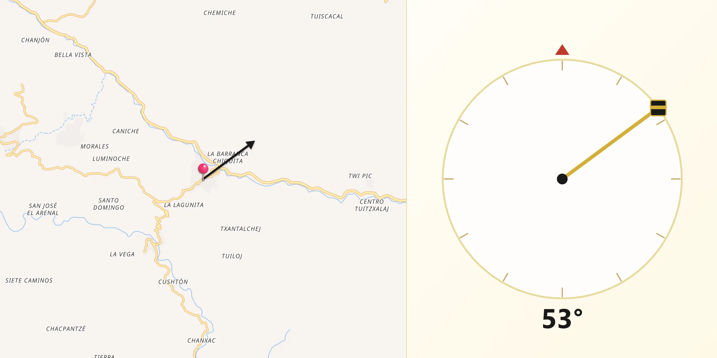 Dirección de la Qibla desde Colotenango