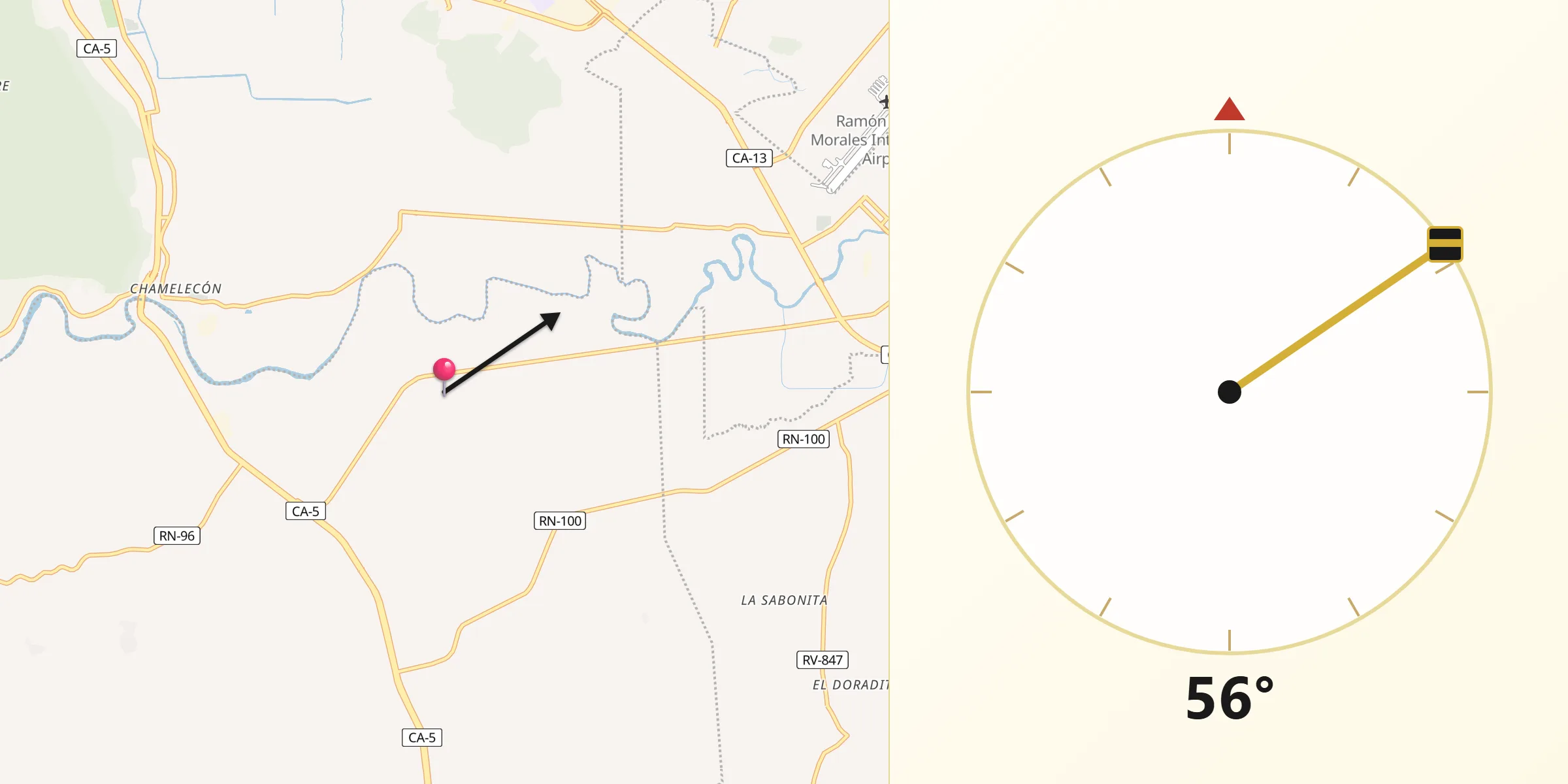 Dirección de la Qibla desde Chotepe