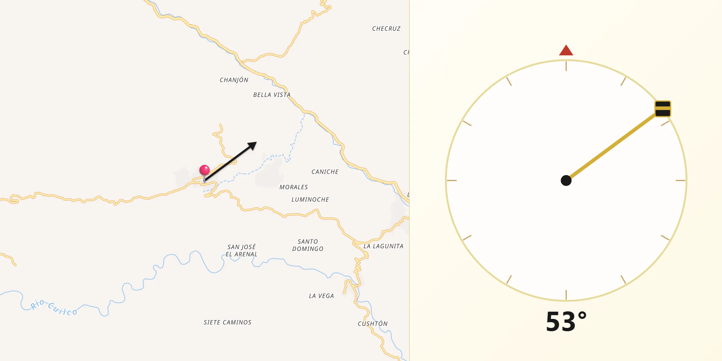 Dirección de la Qibla desde Ixtahuacán