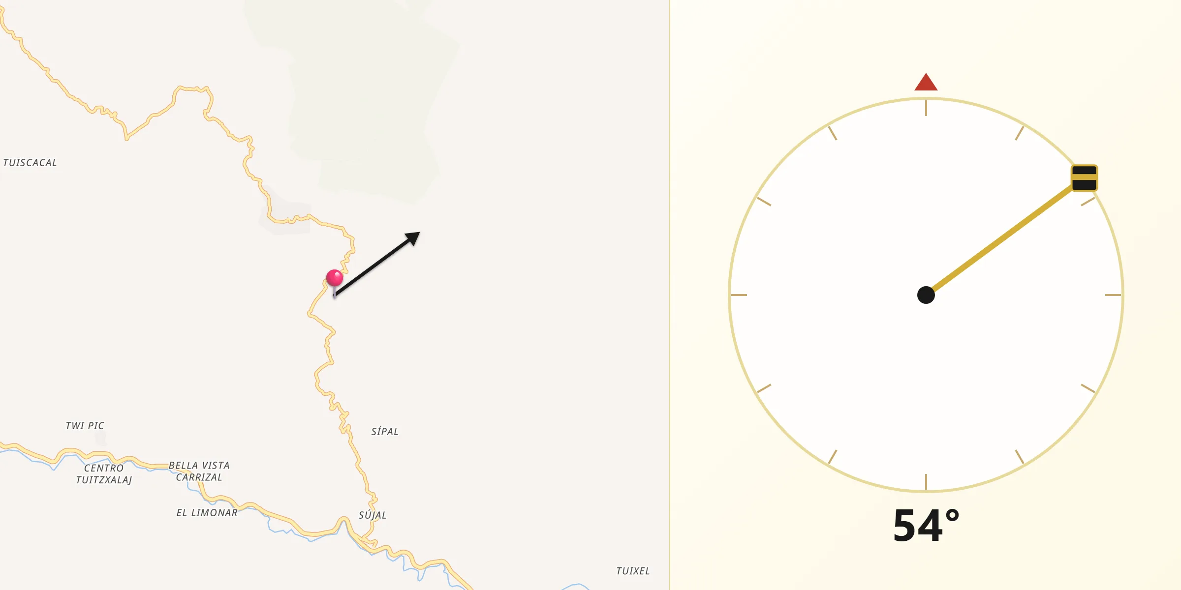 Dirección de la Qibla desde San Juan Atitán