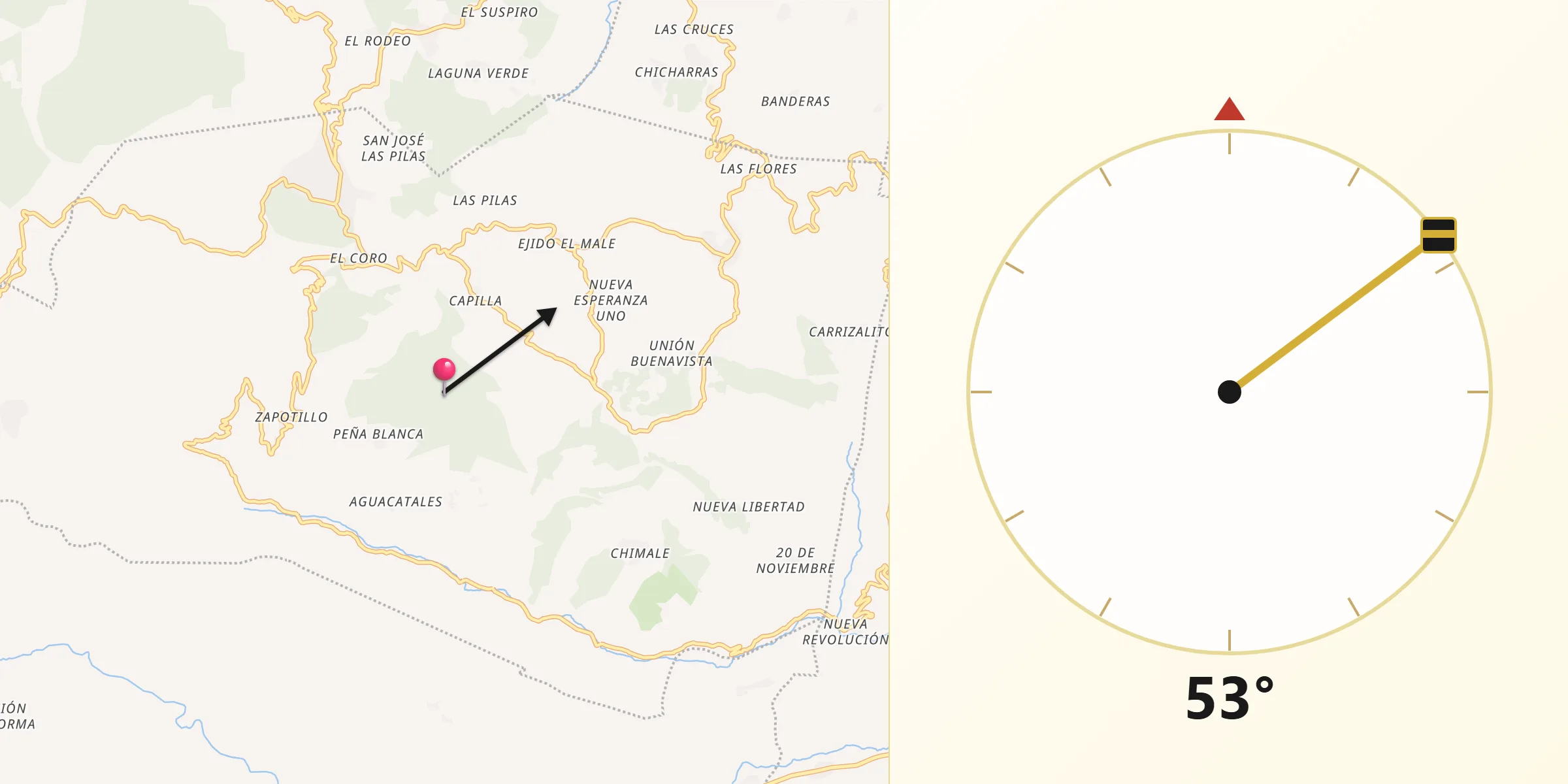 Dirección de la Qibla desde El Porvenir