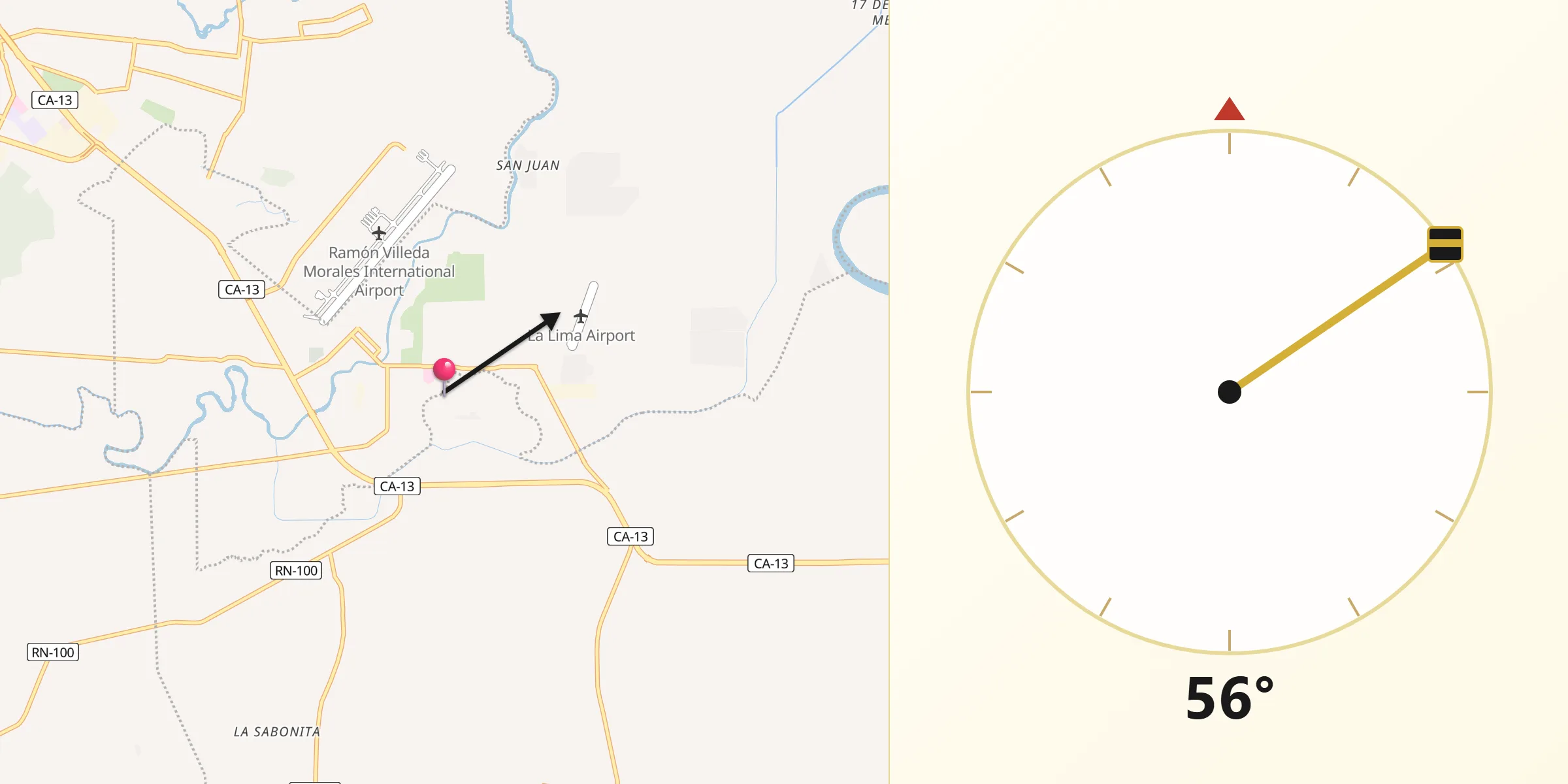Dirección de la Qibla desde La Lima