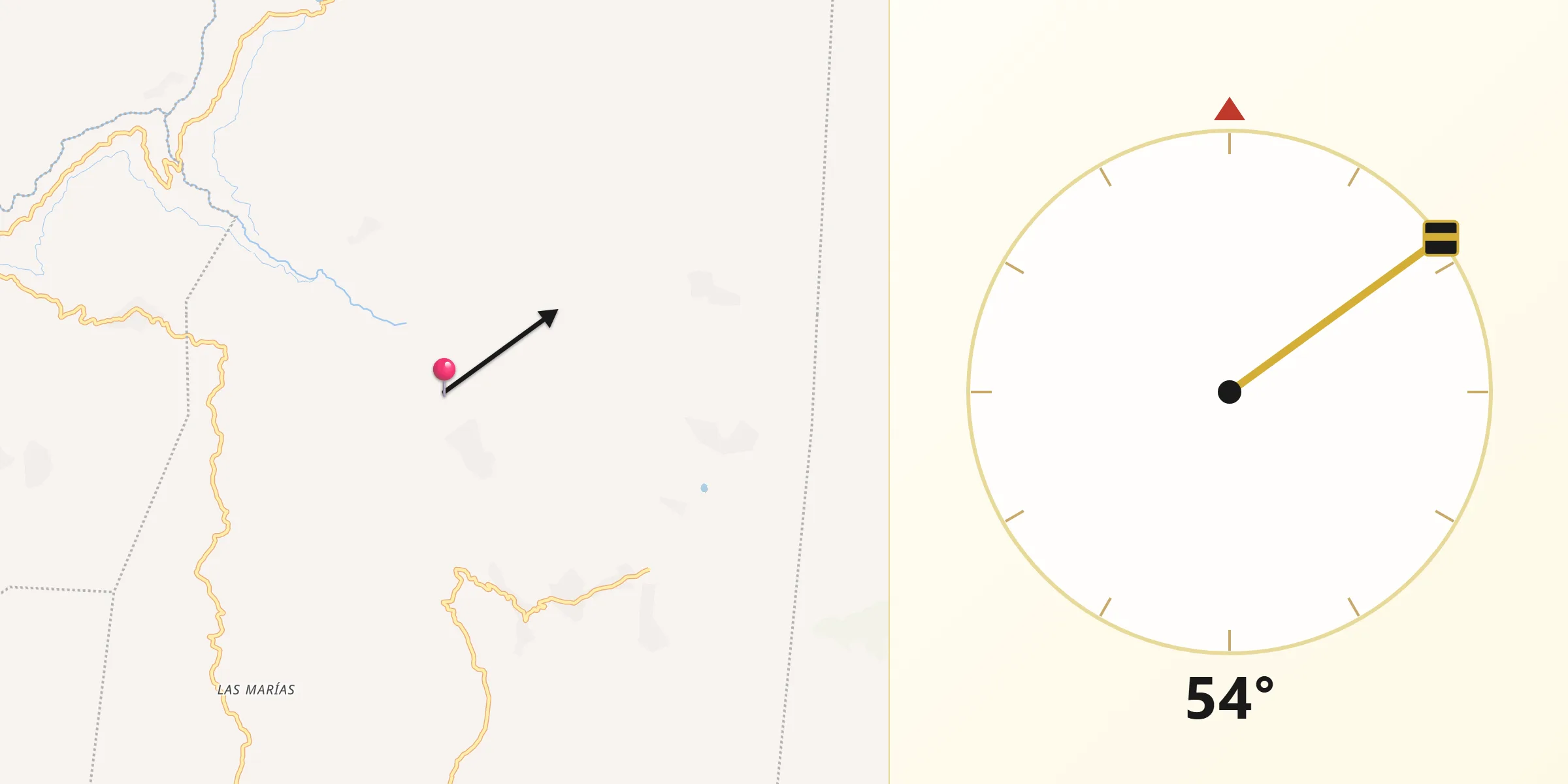 Dirección de la Qibla desde Municipio de Uspantán