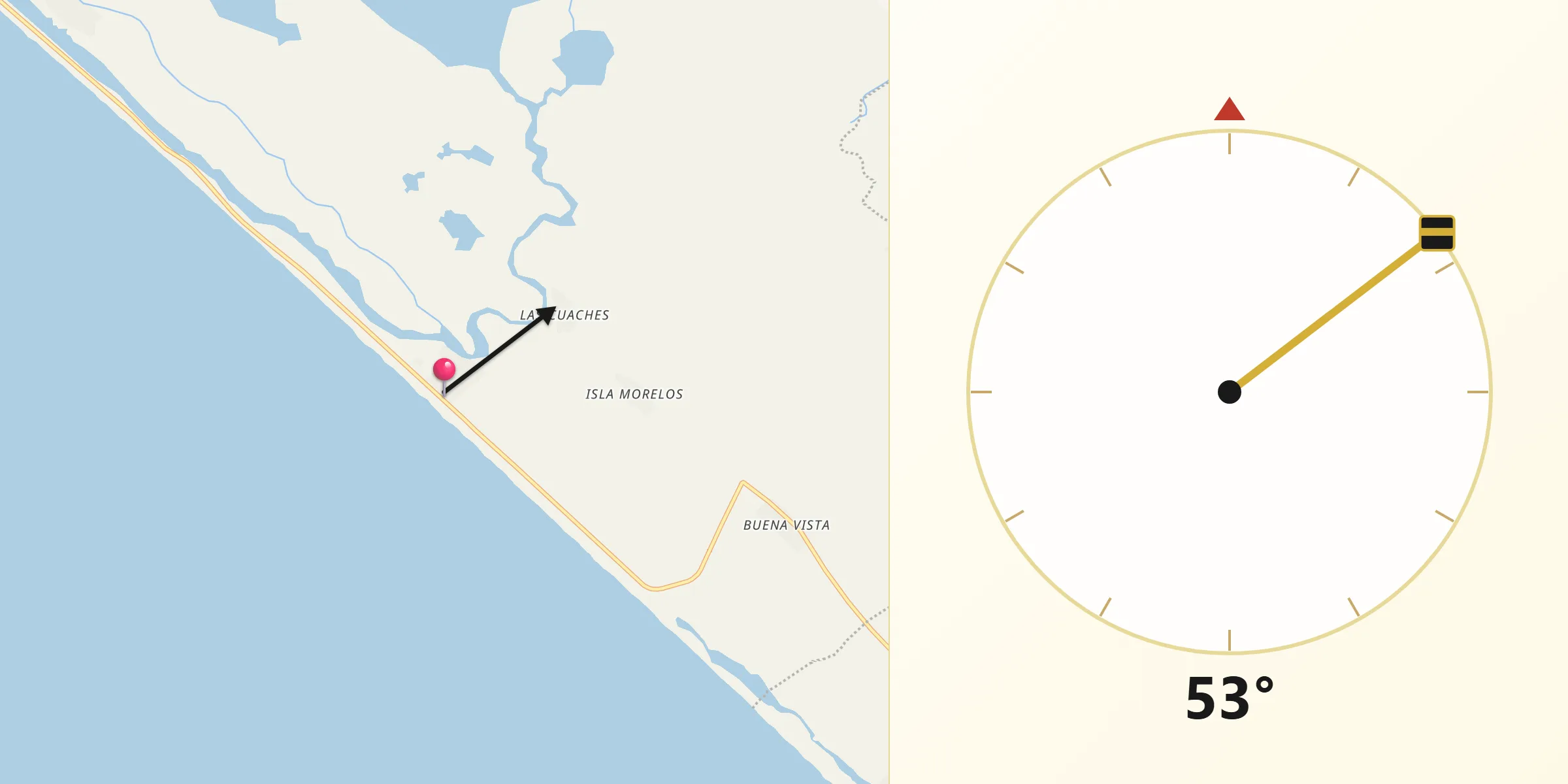 Dirección de la Qibla desde La Esperanza (El Zapotal)