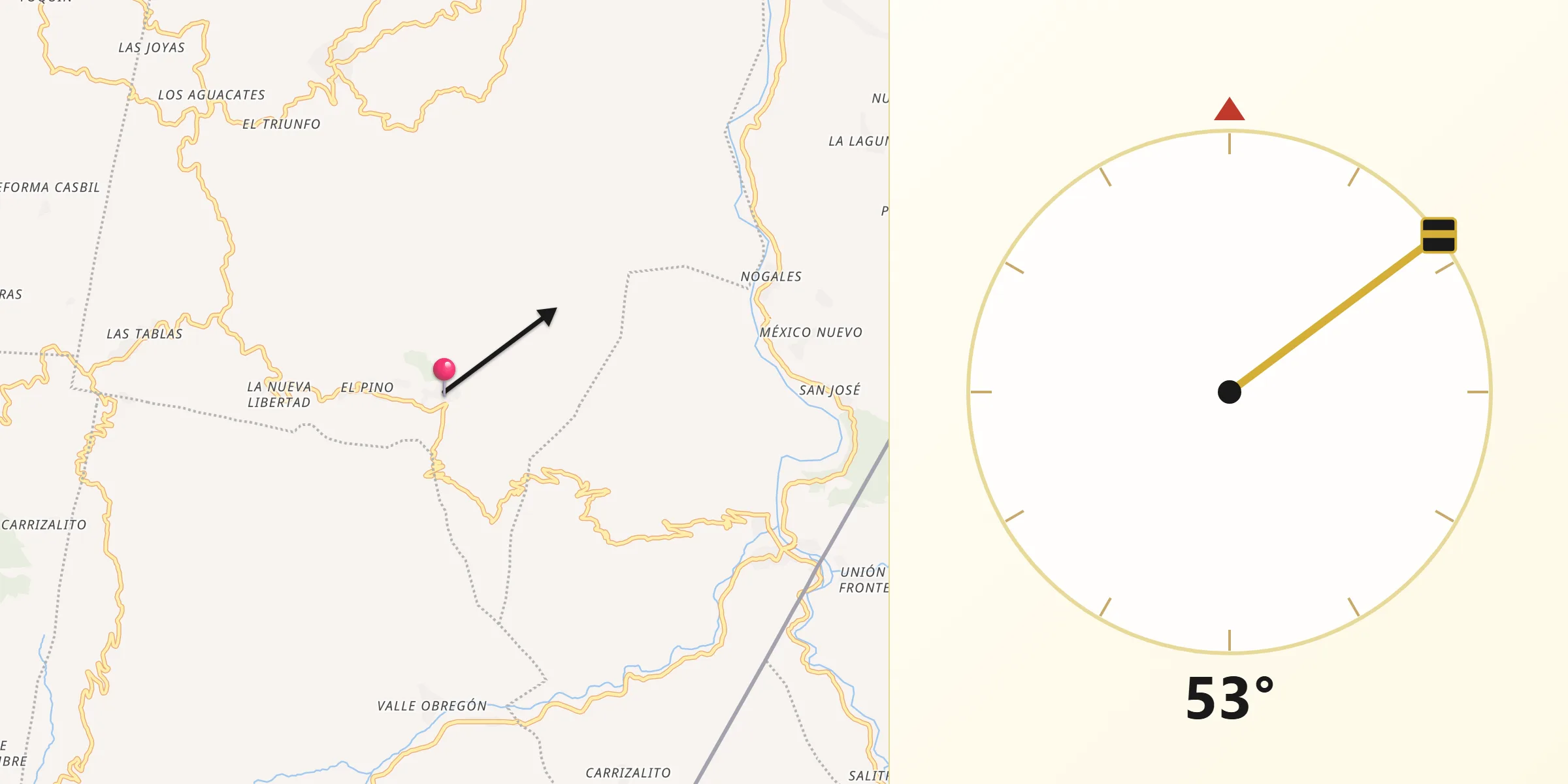 Dirección de la Qibla desde Bejucal de Ocampo