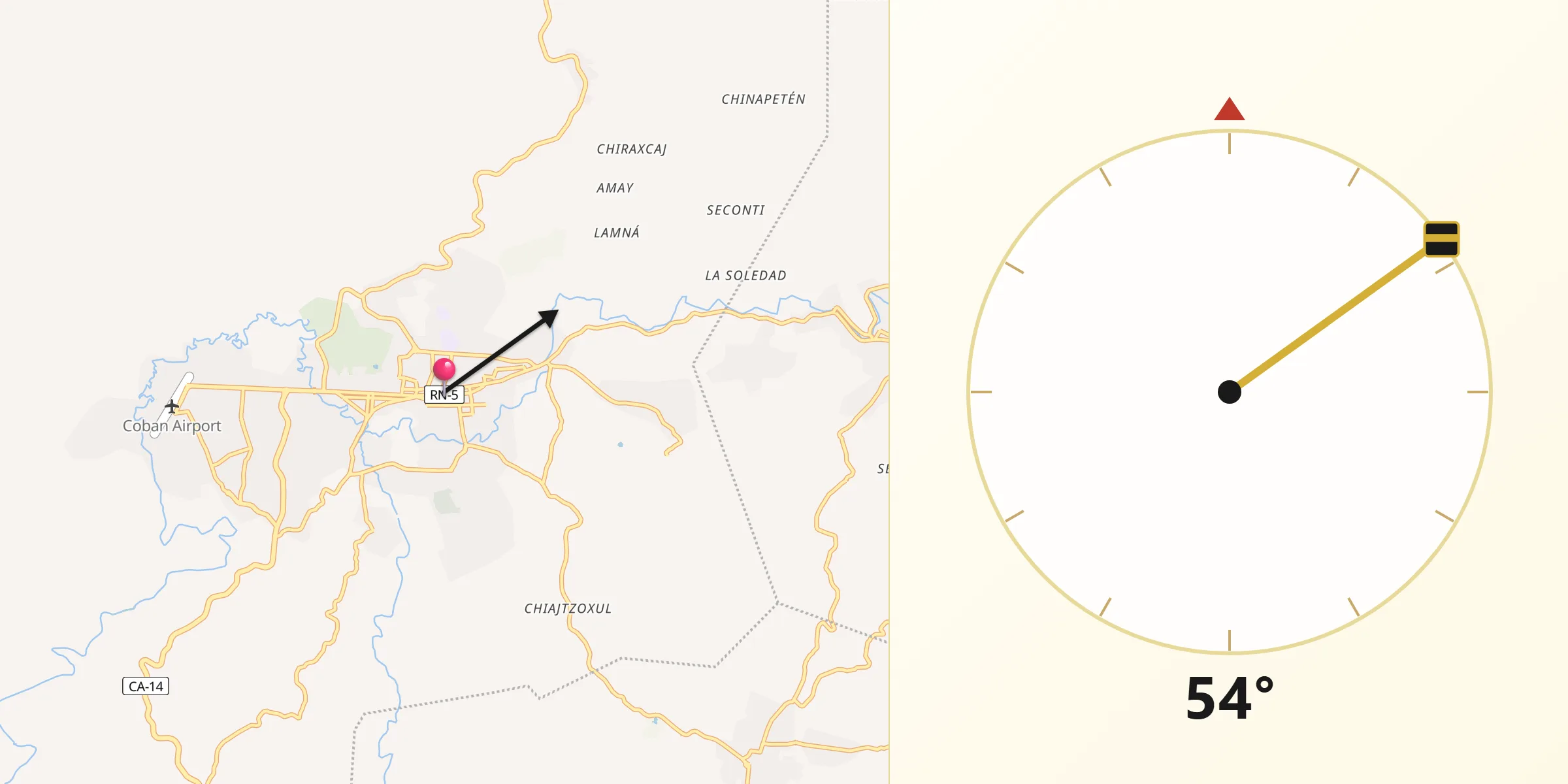 Dirección de la Qibla desde Cobán