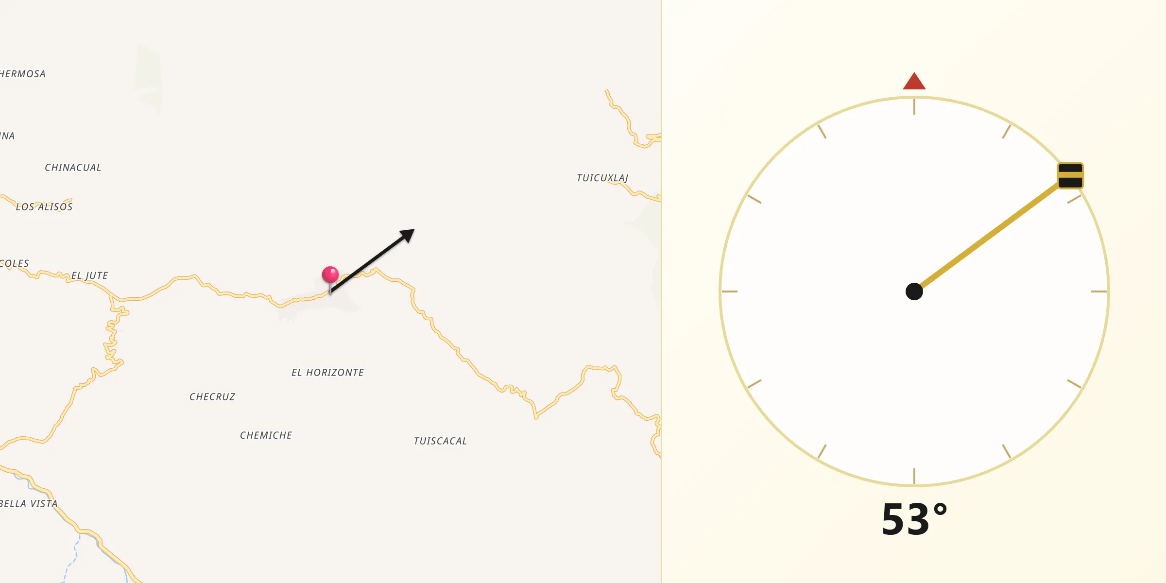 Dirección de la Qibla desde Santiago Chimaltenango