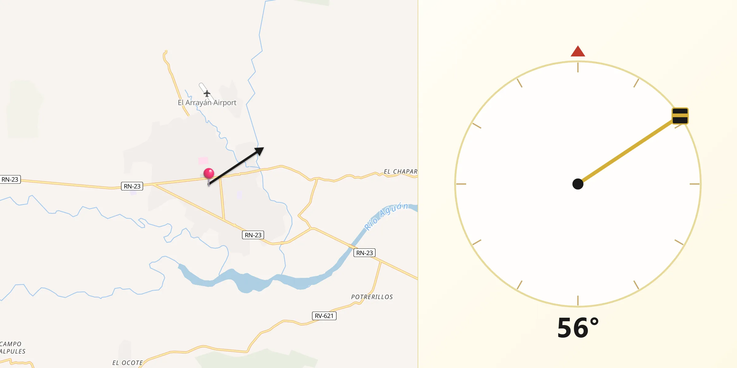 Dirección de la Qibla desde Olanchito