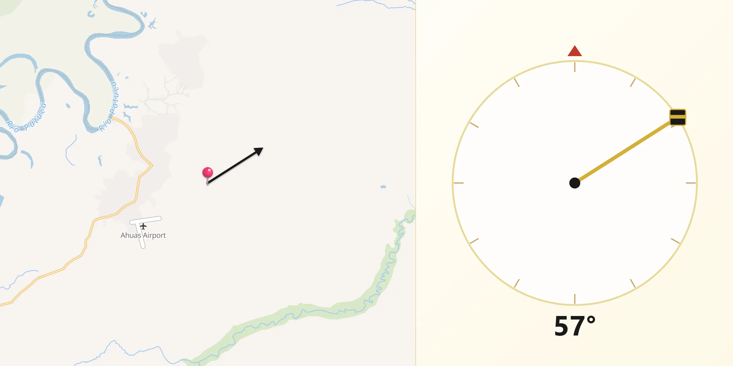 Dirección de la Qibla desde Auas