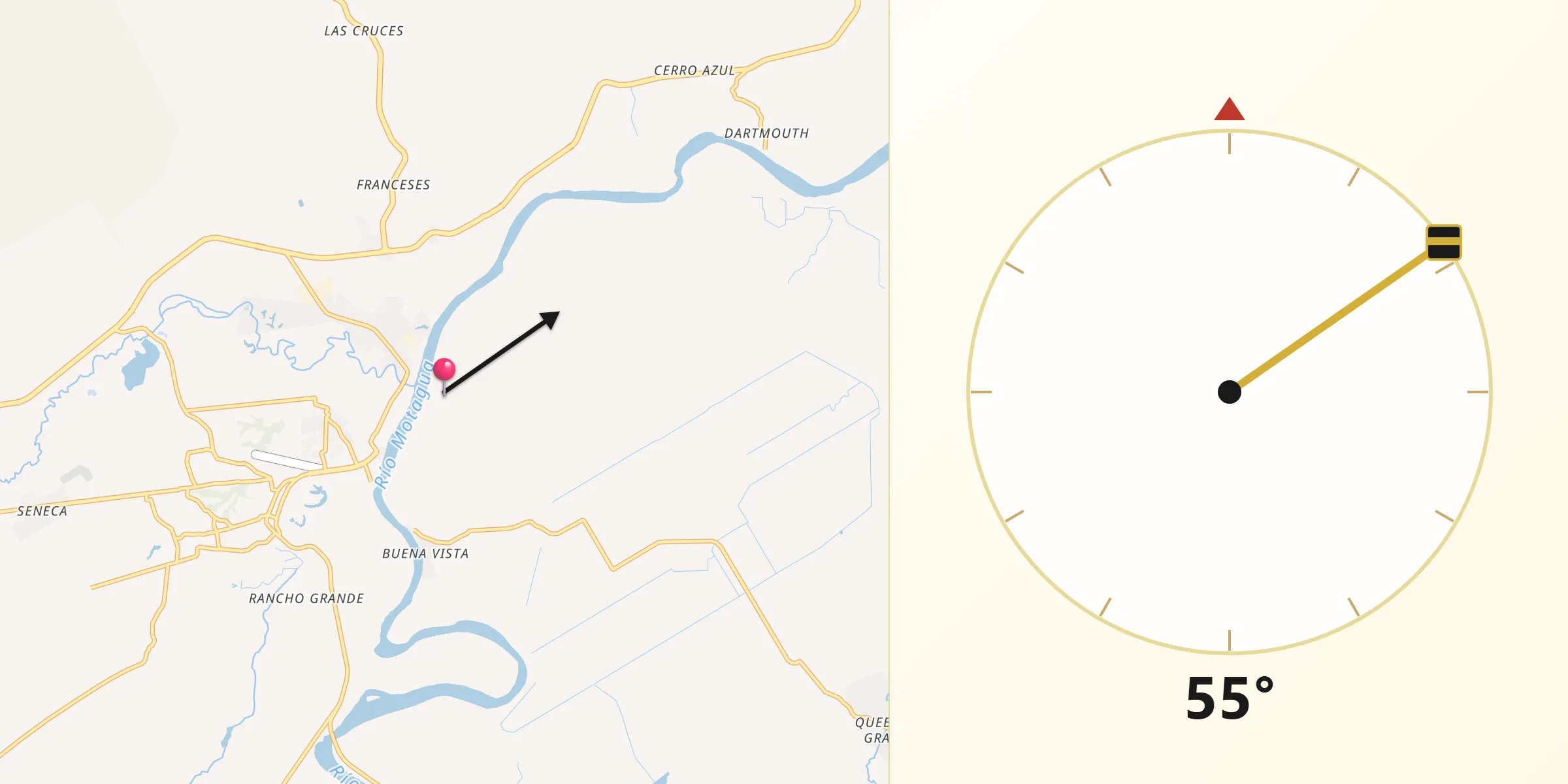 Dirección de la Qibla desde Morales