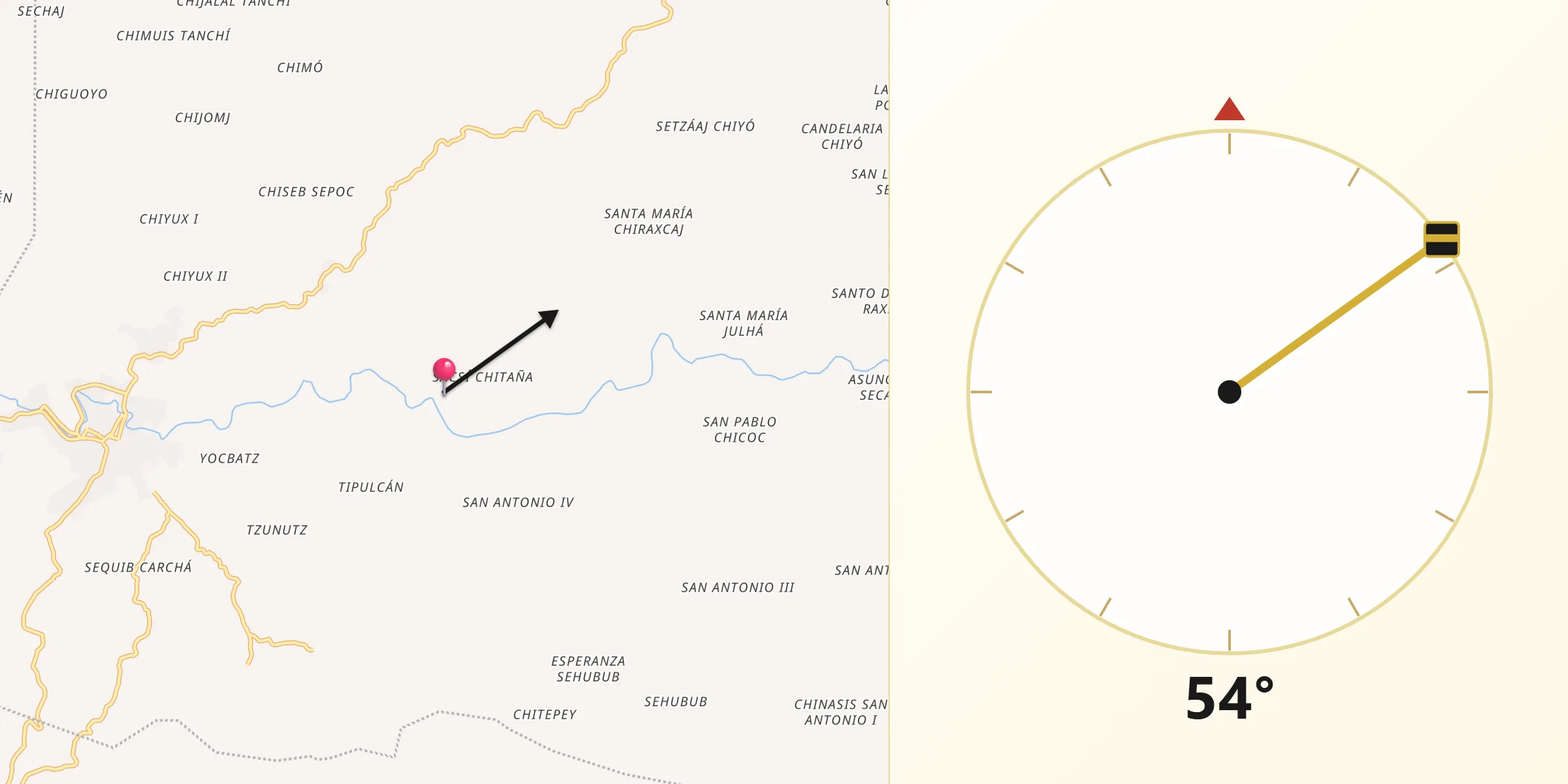 Dirección de la Qibla desde San Pedro Carchá