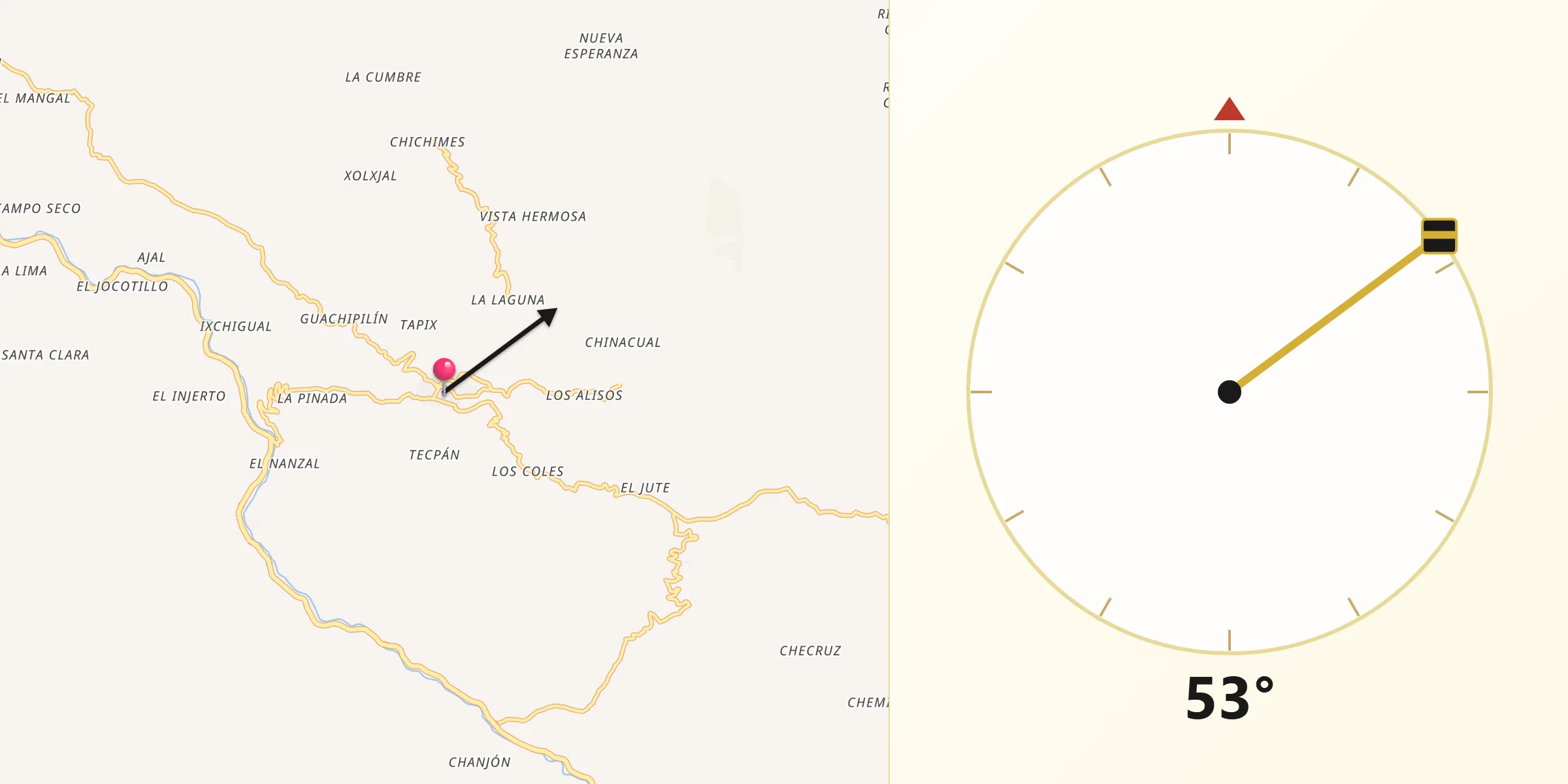 Dirección de la Qibla desde San Pedro Necta